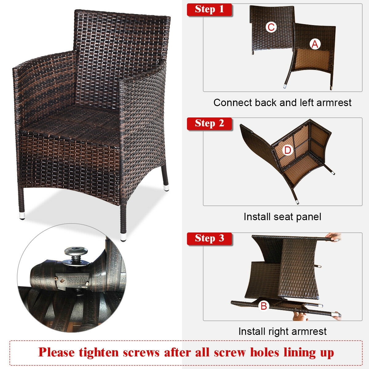 Mondawe 3 Pcs Outdoor Rattan Wicker Furniture Set-Mondawe