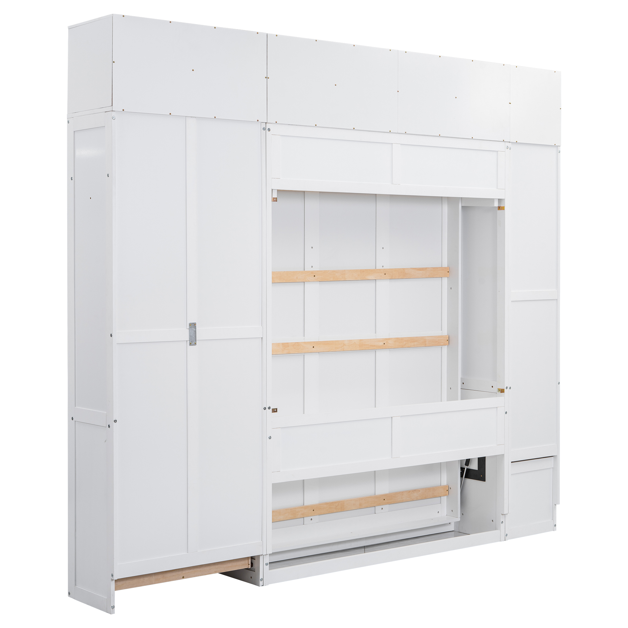 Full/Twin Size Murphy Bed with Lockers and Wardrobes, With installation video, White 