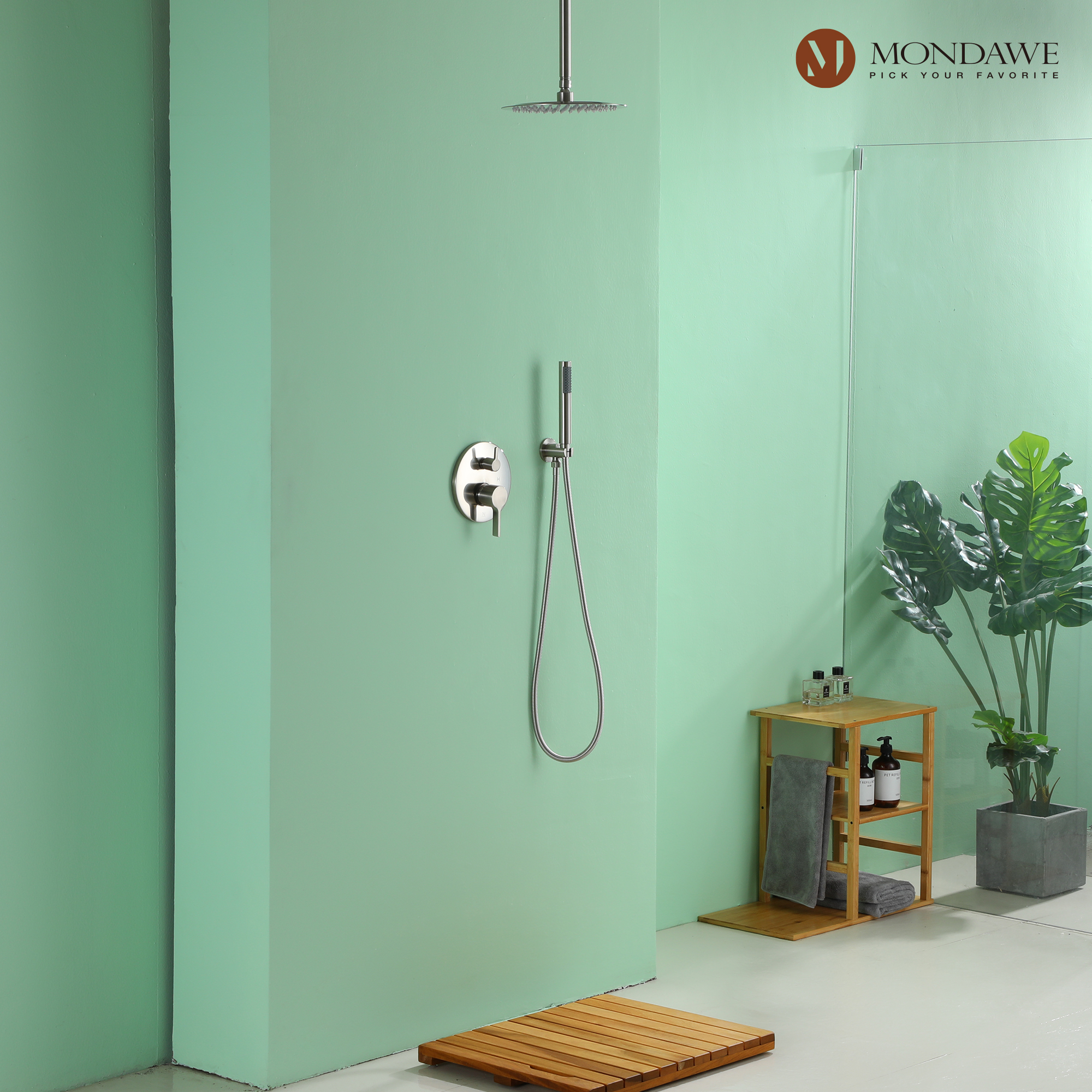 Mondawe 10 Inch Round Bathroom Shower Set in Nickel/Chrome/Black/Gold/Gun Black-Mondawe