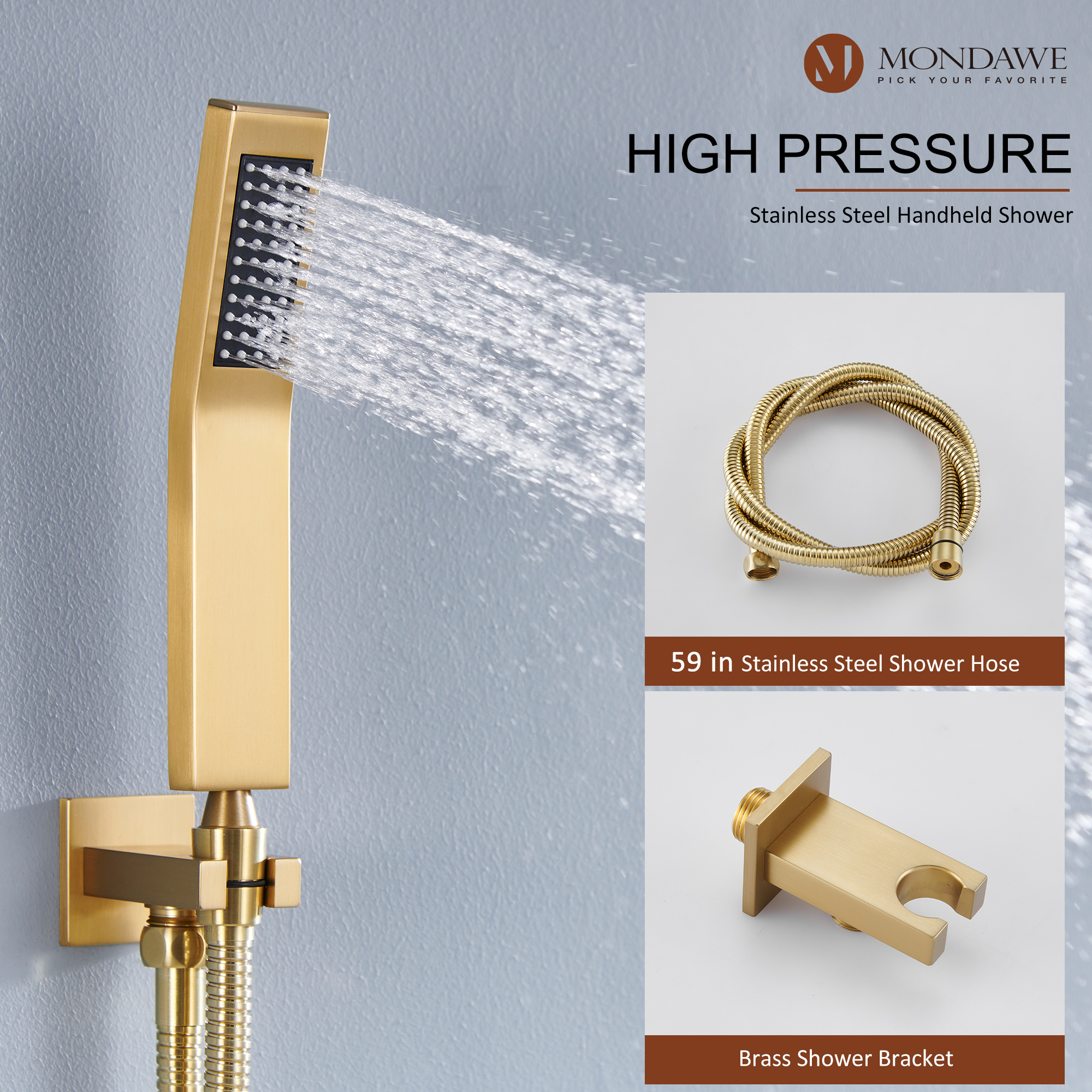 20 Inch Ceiling Mounted Rain Shower Head System Luxury 3-Spray Patterns Thermostatic Shower Faucets Sets Complete with 3-Function Shower Head and Solid Brass Handshower-Mondawe