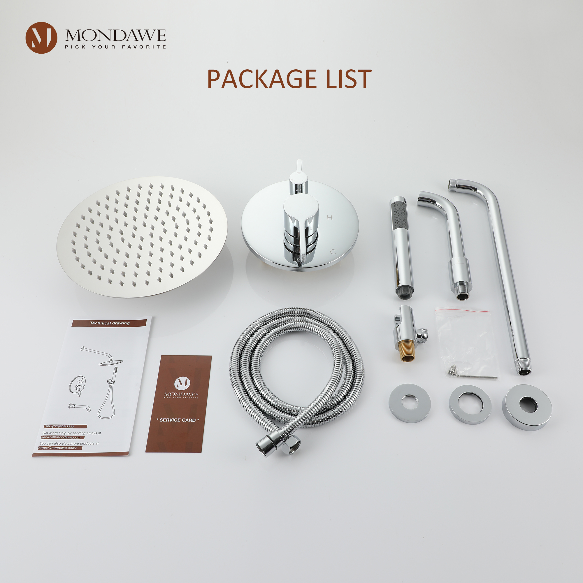 CH-Mondawe Three function Pressure Balance Shower Set with 10 in Round Shower Head(5 color, Valve Included)-Mondawe