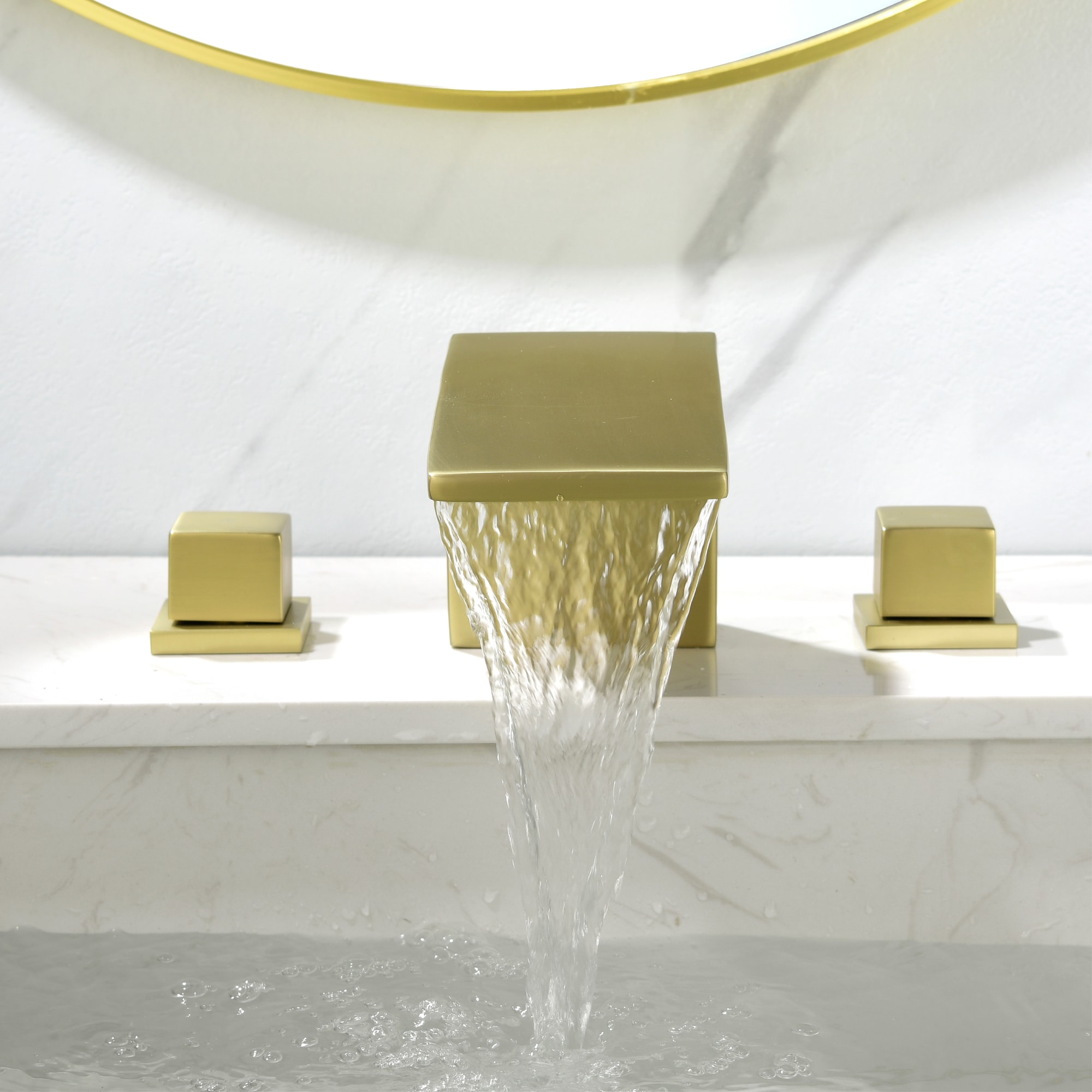 Mondawe Double Handle 8-Inch Center Wide-Spread Bathroom Faucet(Black/Gold/Nickel/Gray)-Mondawe