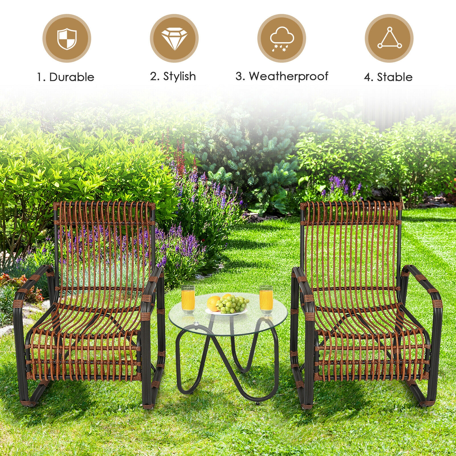 Mondawe 3 Pieces Patio Rattan Conversational Furniture Set-Mondawe