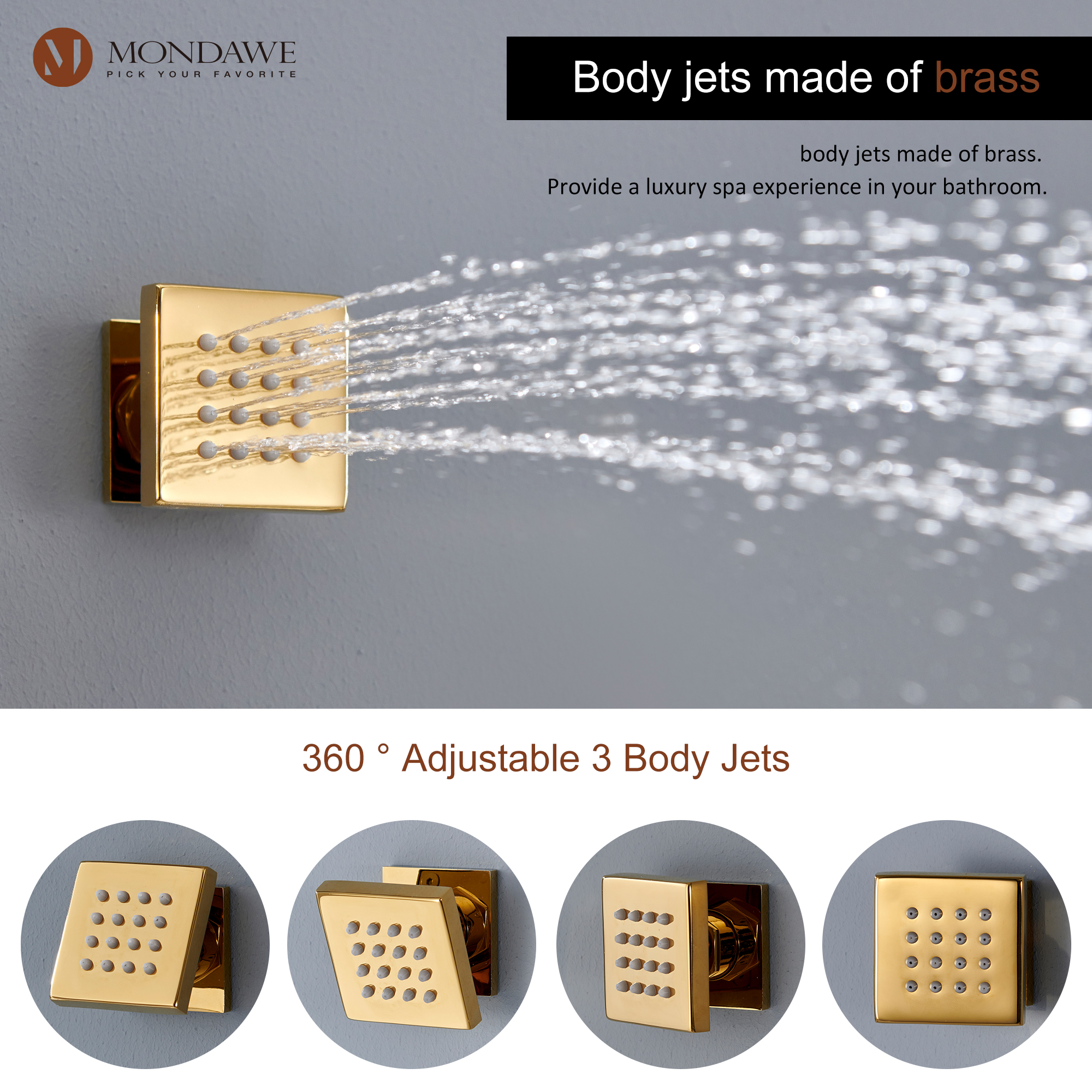 Mondawe Luxury 4-Way Thermostatic Shower System with LED and Music Player-Mondawe