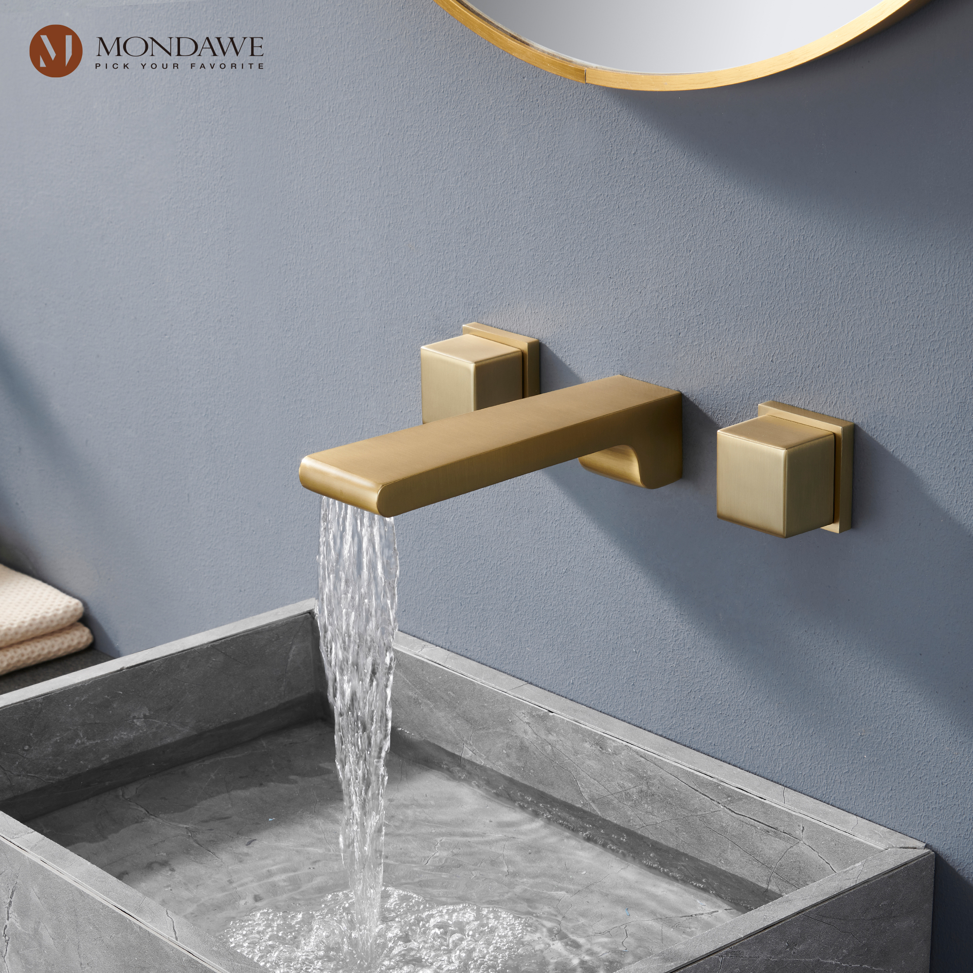 Mondawe Spot Free Widespread Wall Mount 3-Hole Sink  Water Tap with Double Handle-Mondawe