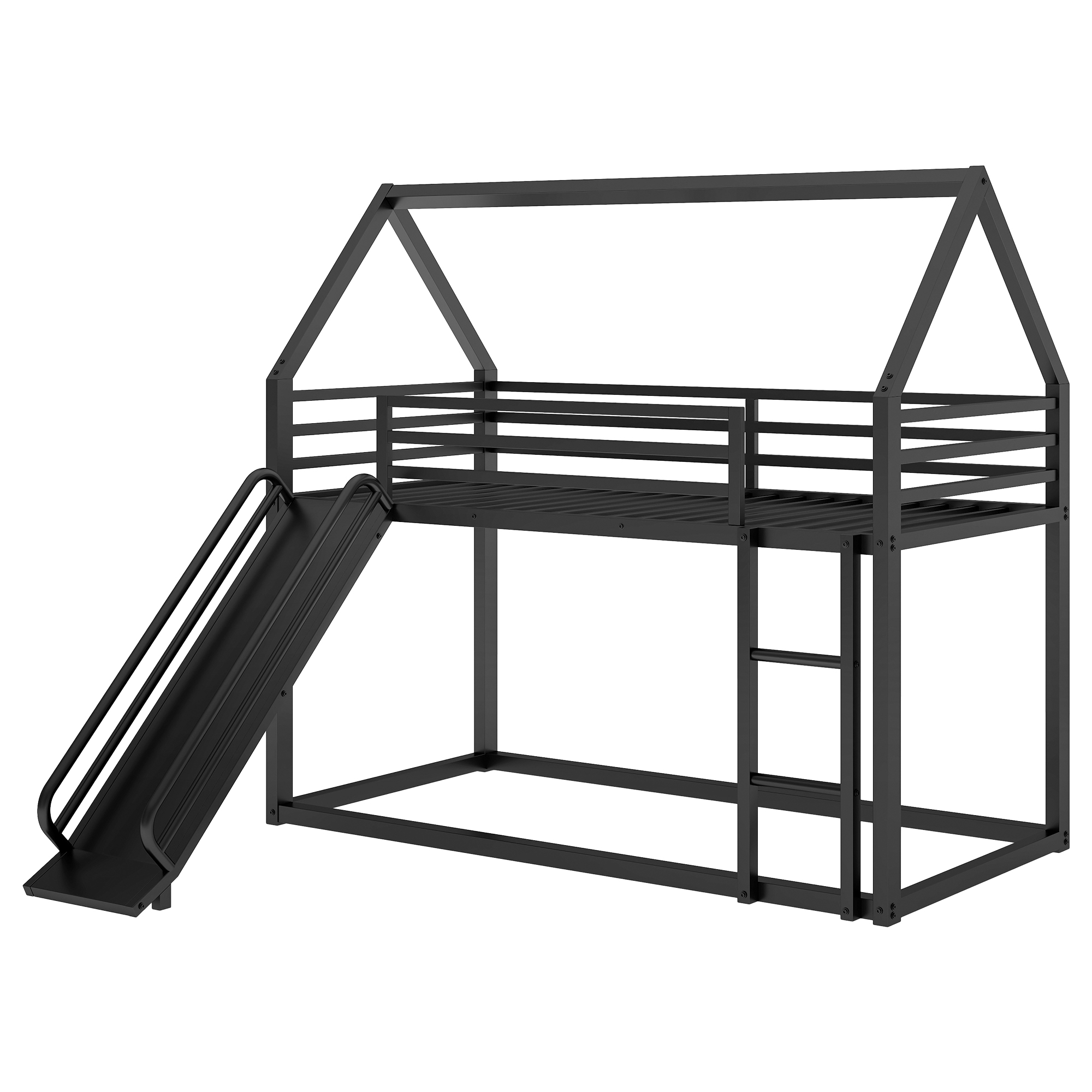 Twin over Twin House Bunk Bed with Ladder and Slide,White/Black