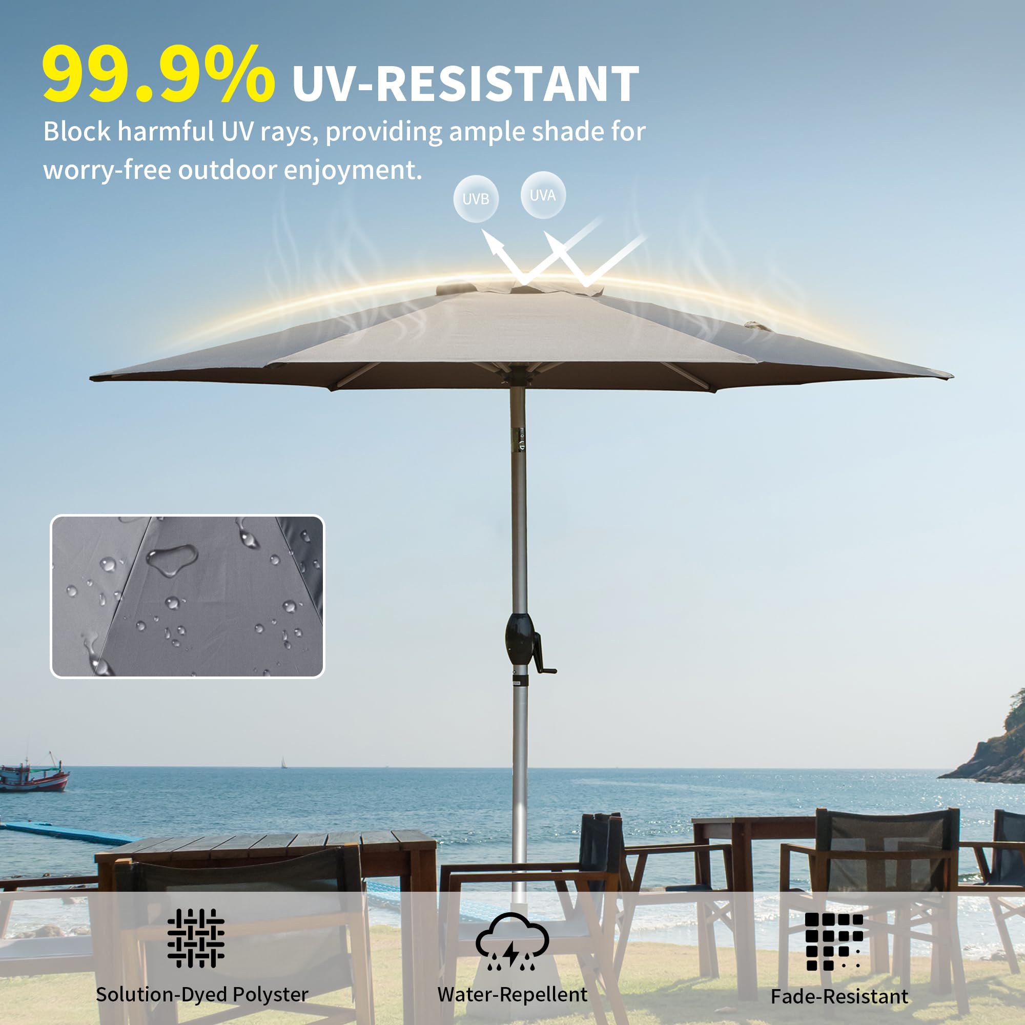 7.5FT Patio Umbrella, Outdoor Table Umbrella with Push Button Tilt and Crank, UV Protection Waterproof Market Sun Umbrella with 8 Sturdy Ribs for Garden, Deck, Backyard, Pool (Beige/Brick red/Navy Blue/Gray)