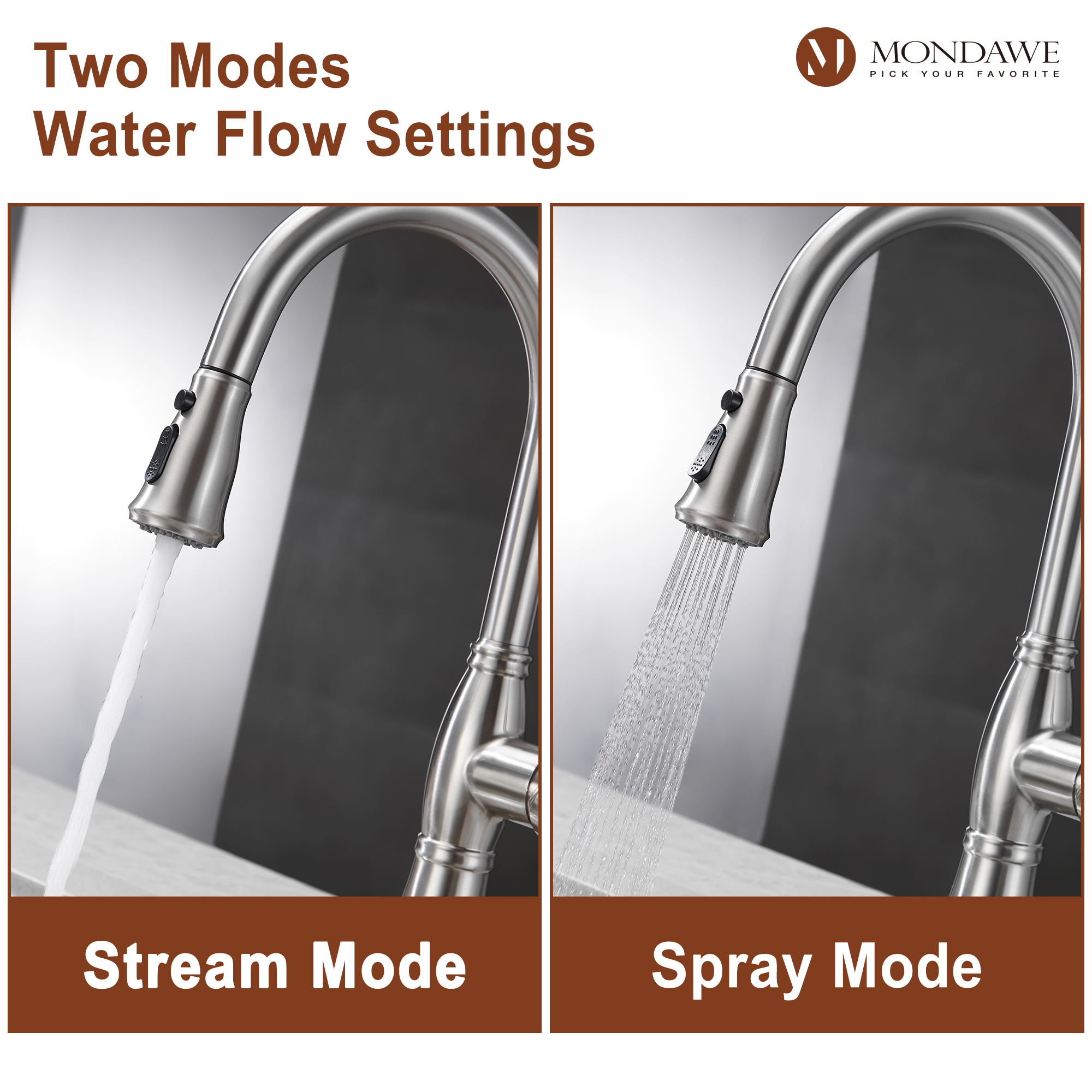 Mondawe Retro Tulip High Arc Pull Down Single Handle Deck Mount Kitchen Faucet-Mondawe