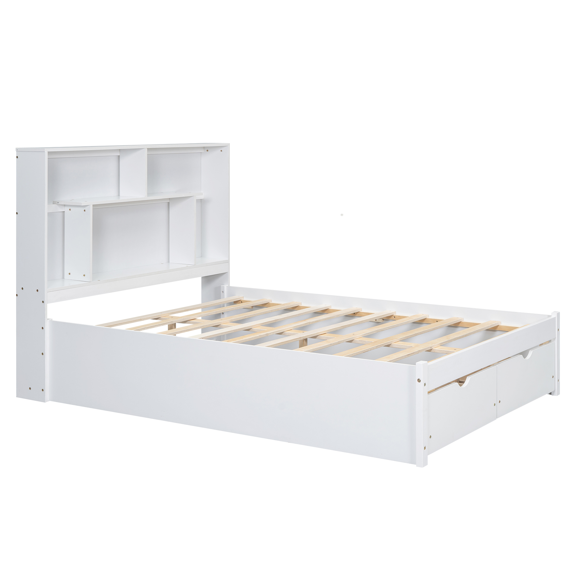 Full/Queen Size Platform Bed with Storage Headboard and 2 Drawers, Gray/White