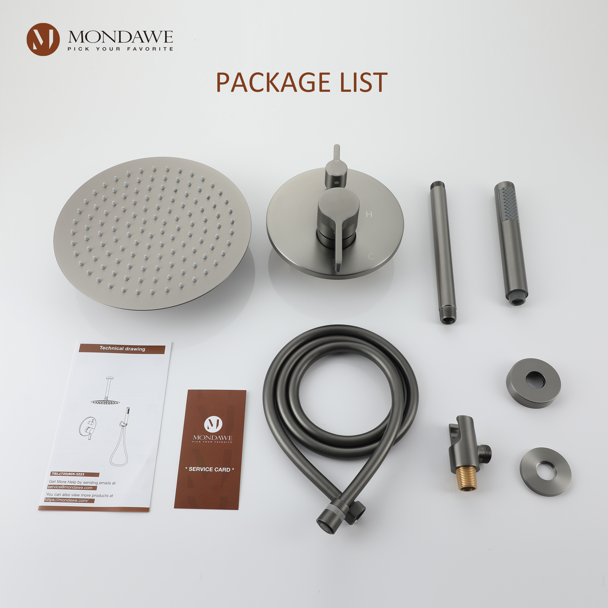 Mondawe 10 Inch Round Bathroom Shower Set in Nickel/Chrome/Black/Gold/Gun Black-Mondawe