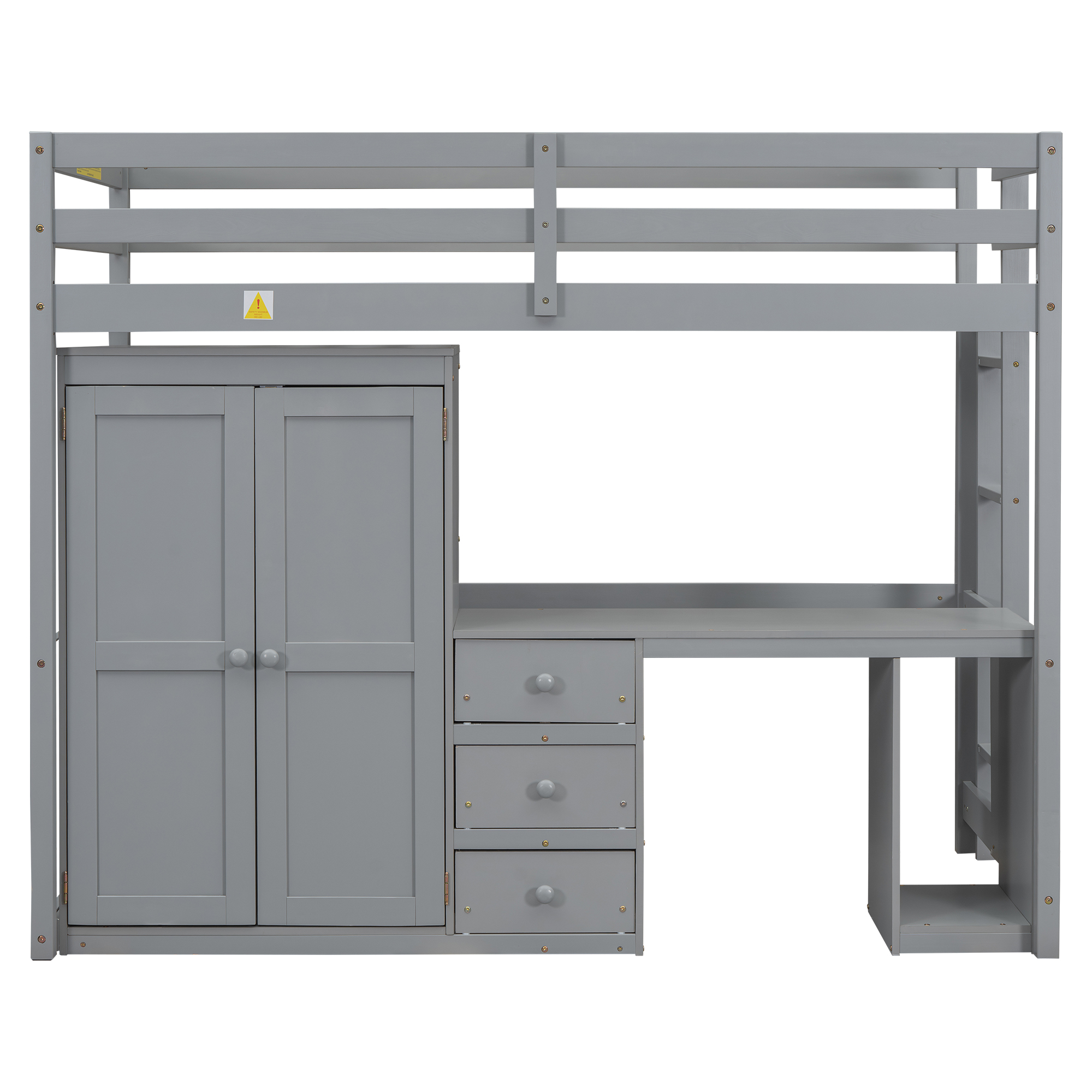 Full/Twin Size Loft Bed with Wardrobe, Desk and Storage Drawers, Gray/White
