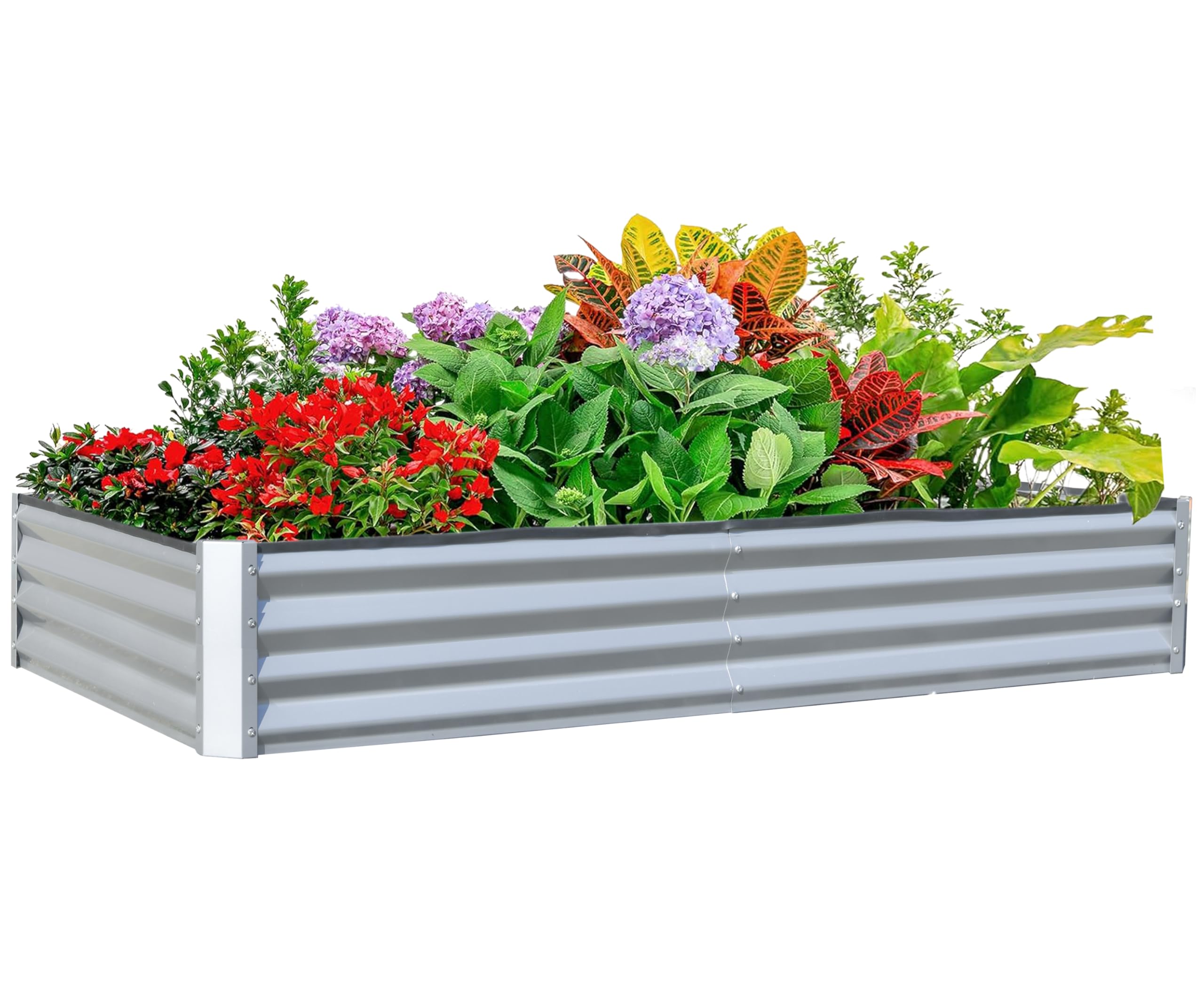6x3x1ft Galvanized Raised Garden Bed, Outdoor Planter Garden Boxes Large Metal Planter Box for Gardening Vegetables Fruits Flowers,Gray/Silvery/Green