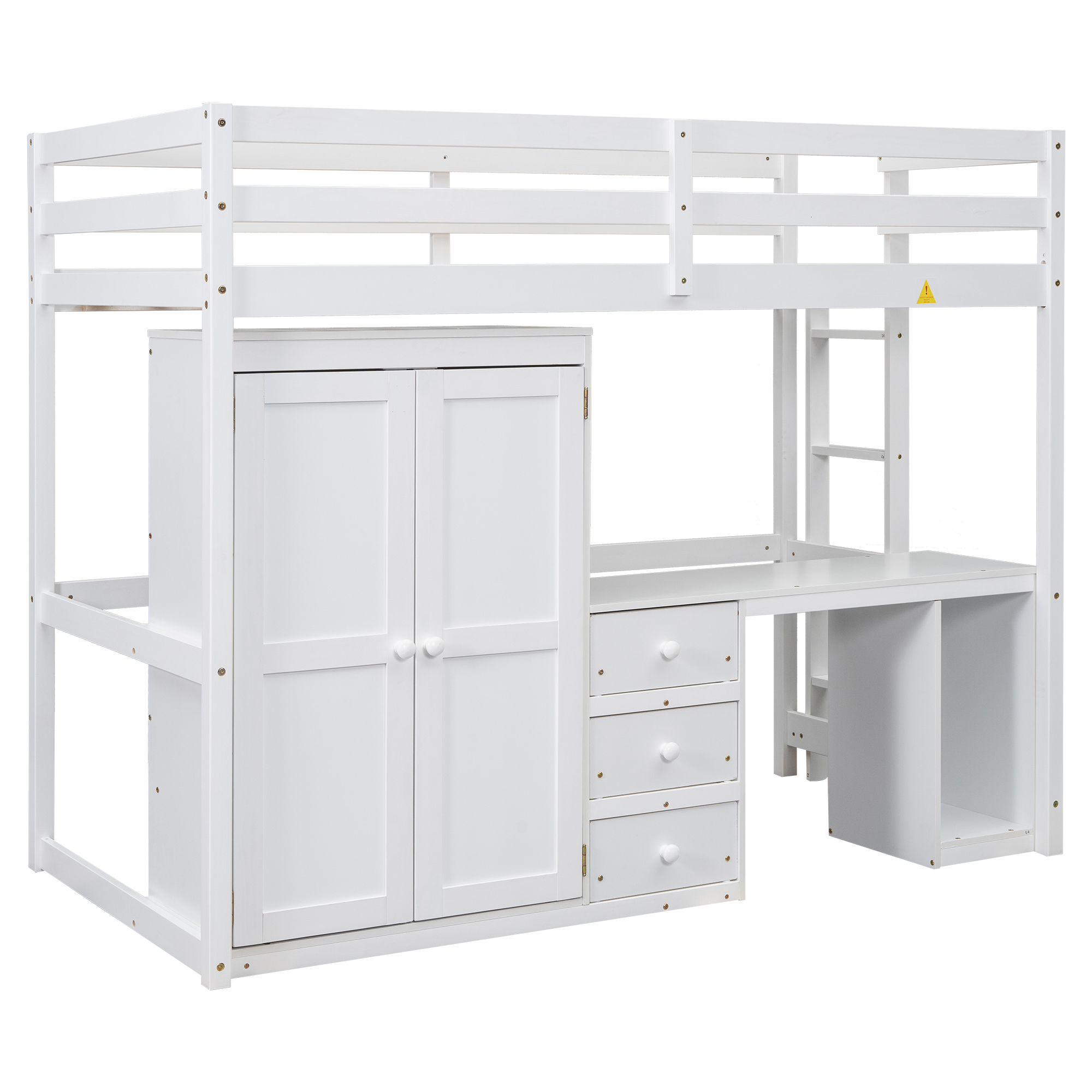 Full/Twin Size Loft Bed with Wardrobe, Desk and Storage Drawers, Gray/White