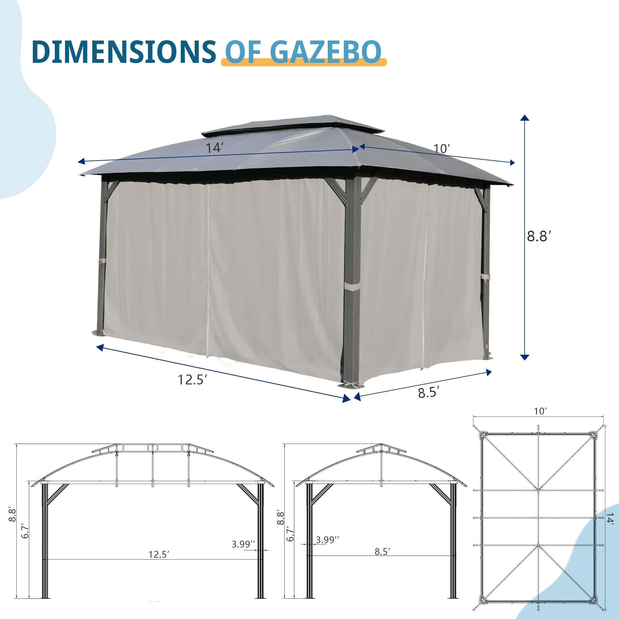 Outdoor Gazebo with Double Roofs, Privacy Curtains, Mosquito Nettings, Heavy Duty Metal Frame Party Tent Canopy for Patio, Backyard, Deck, Lawn
