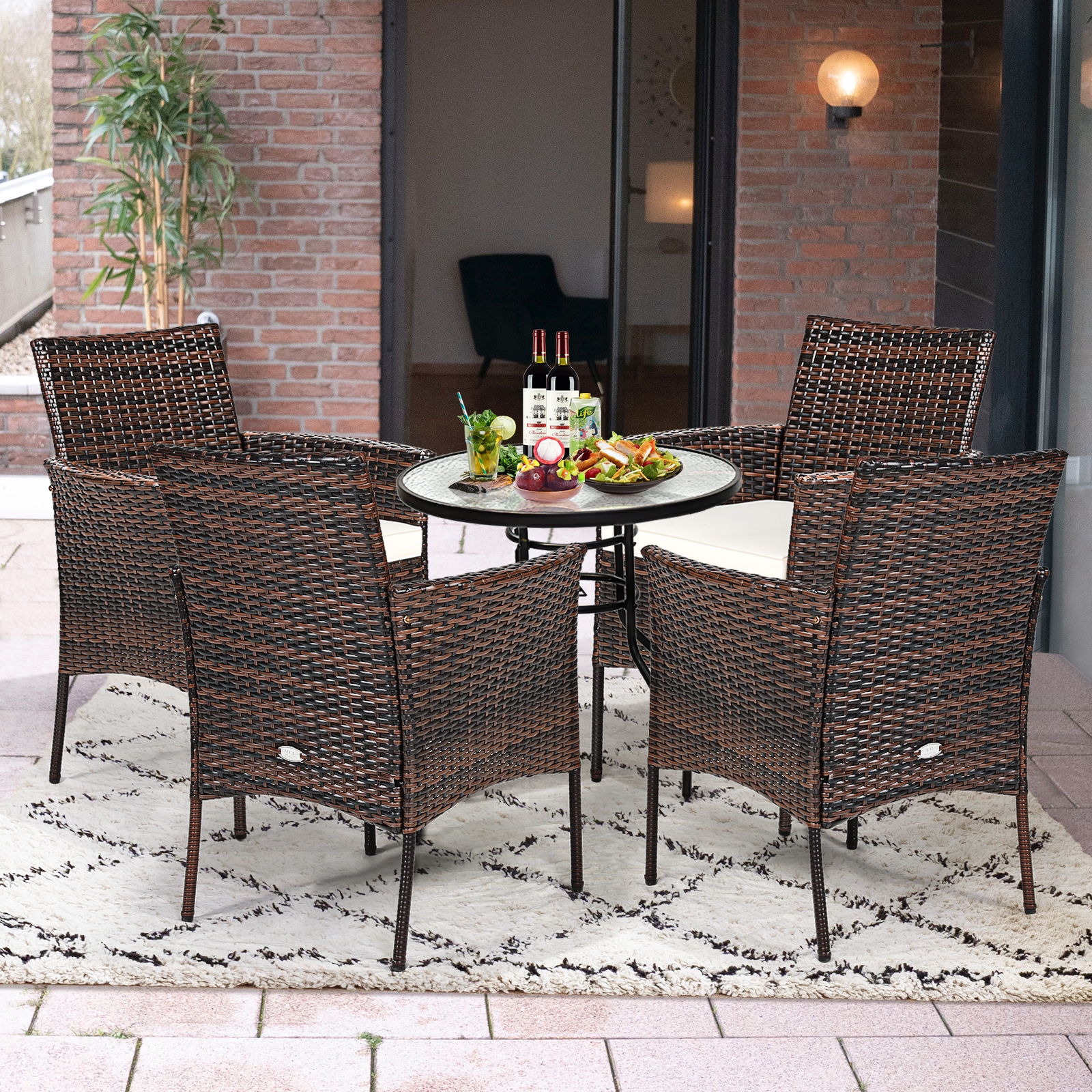 Mondawe 2 Pieces Outdoor PE Rattan Armchairs with Removable Cushions-Mondawe