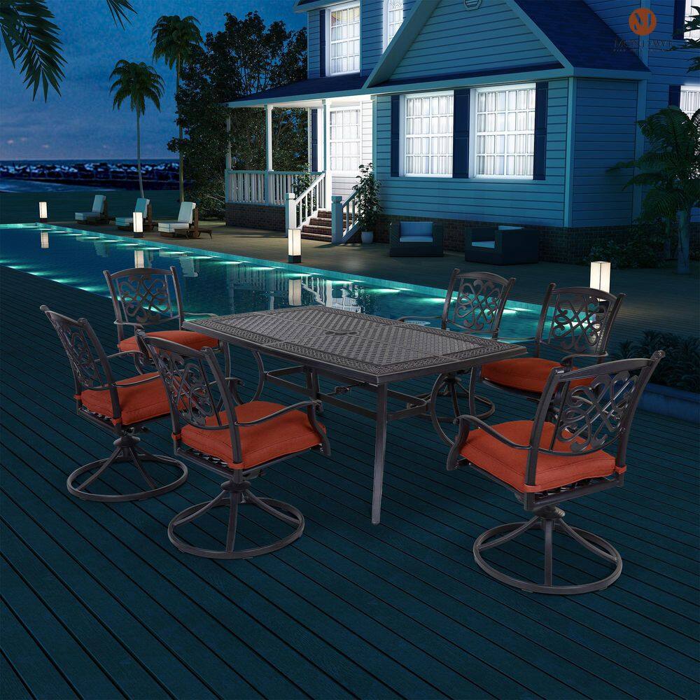 Boyelliving Aluminum Frame Rectangle 28 in. H Outdoor Dining Table with Umbrella Hole in Dark Gold Finished-Boyelliving