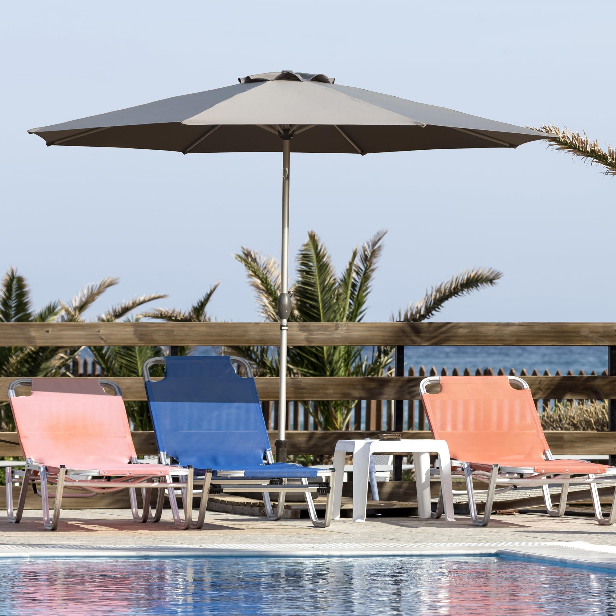 9FT Patio Umbrella, Outdoor Table Umbrella with Push Button Tilt and Crank, UV Protection Waterproof Market Sun Umbrella with 8 Sturdy Ribs for Garden, Deck, Backyard, Pool (Navy Blue/Brick red/Beige/Gray)