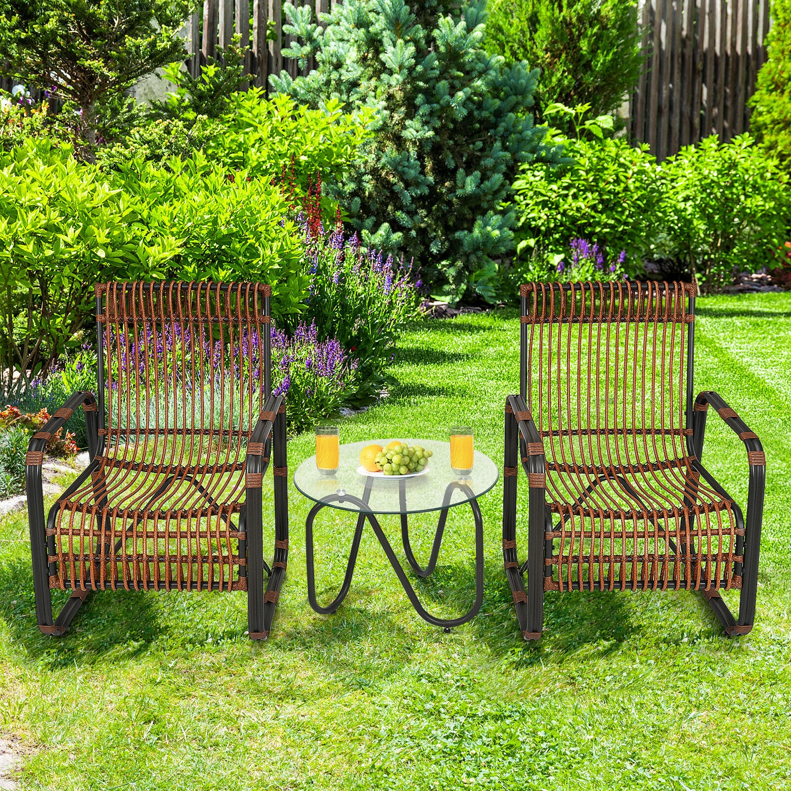 Mondawe 3 Pieces Patio Rattan Conversational Furniture Set-Mondawe