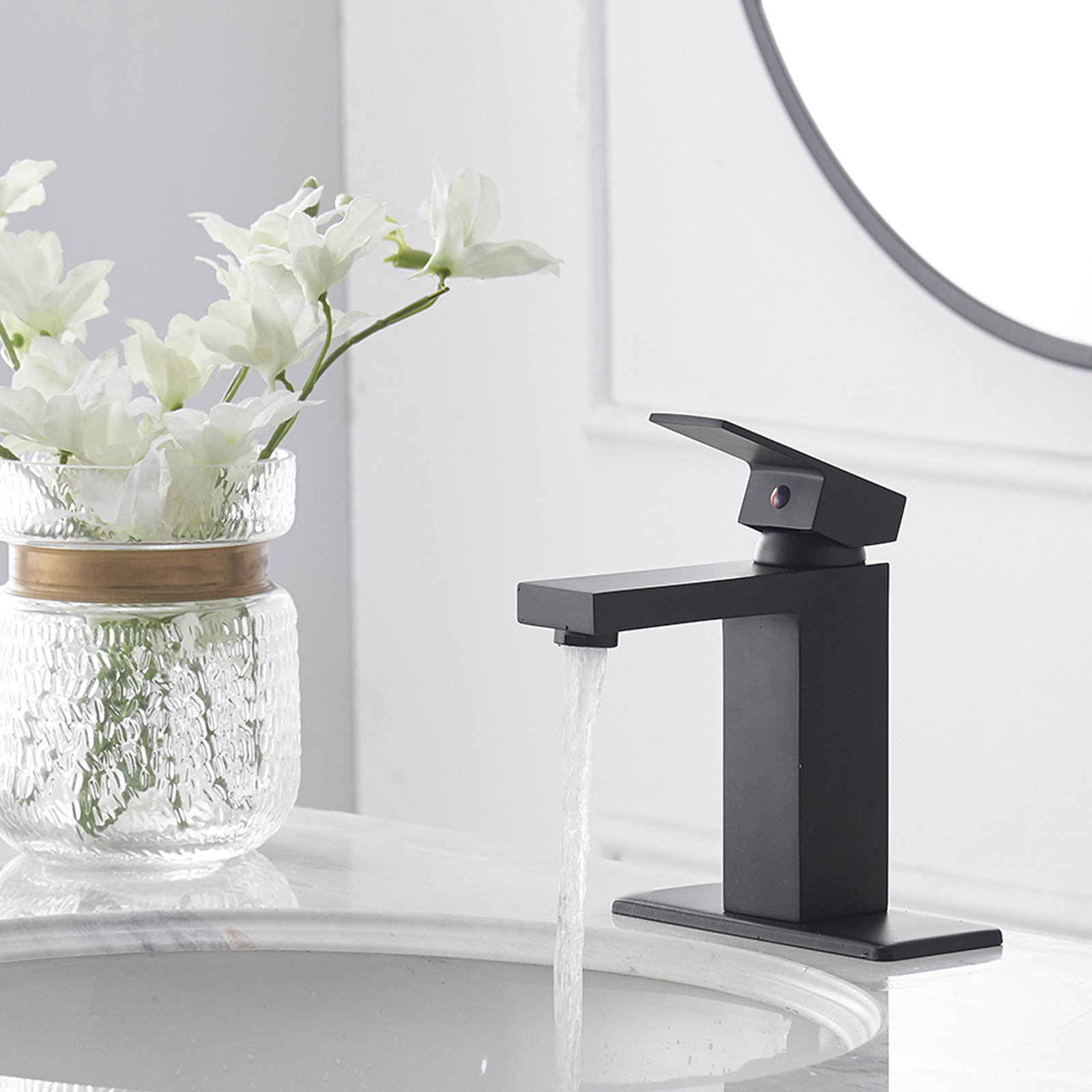 Boyel Living Single Handle Single Hole Bathroom Faucet with Deckplate Included, Pop Up Drain and Water Supply Hoses in Chrome/Matte Black/Brushed Nickel/Oil Rubbed Bronze