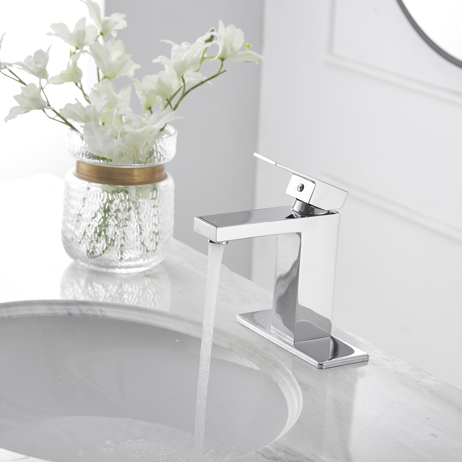 Boyel Living Single Handle Single Hole Bathroom Faucet with Deckplate Included, Pop Up Drain and Water Supply Hoses in Chrome/Matte Black/Brushed Nickel/Oil Rubbed Bronze