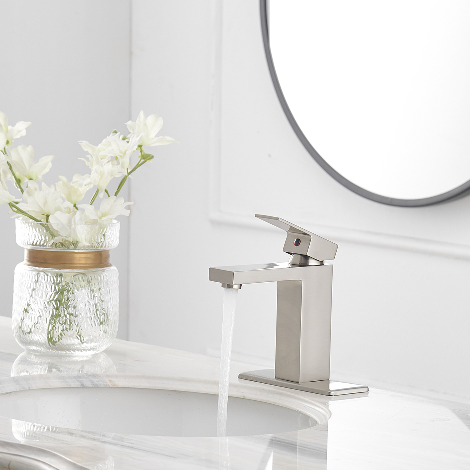 Boyel Living Single Handle Single Hole Bathroom Faucet with Deckplate Included, Pop Up Drain and Water Supply Hoses in Chrome/Matte Black/Brushed Nickel/Oil Rubbed Bronze