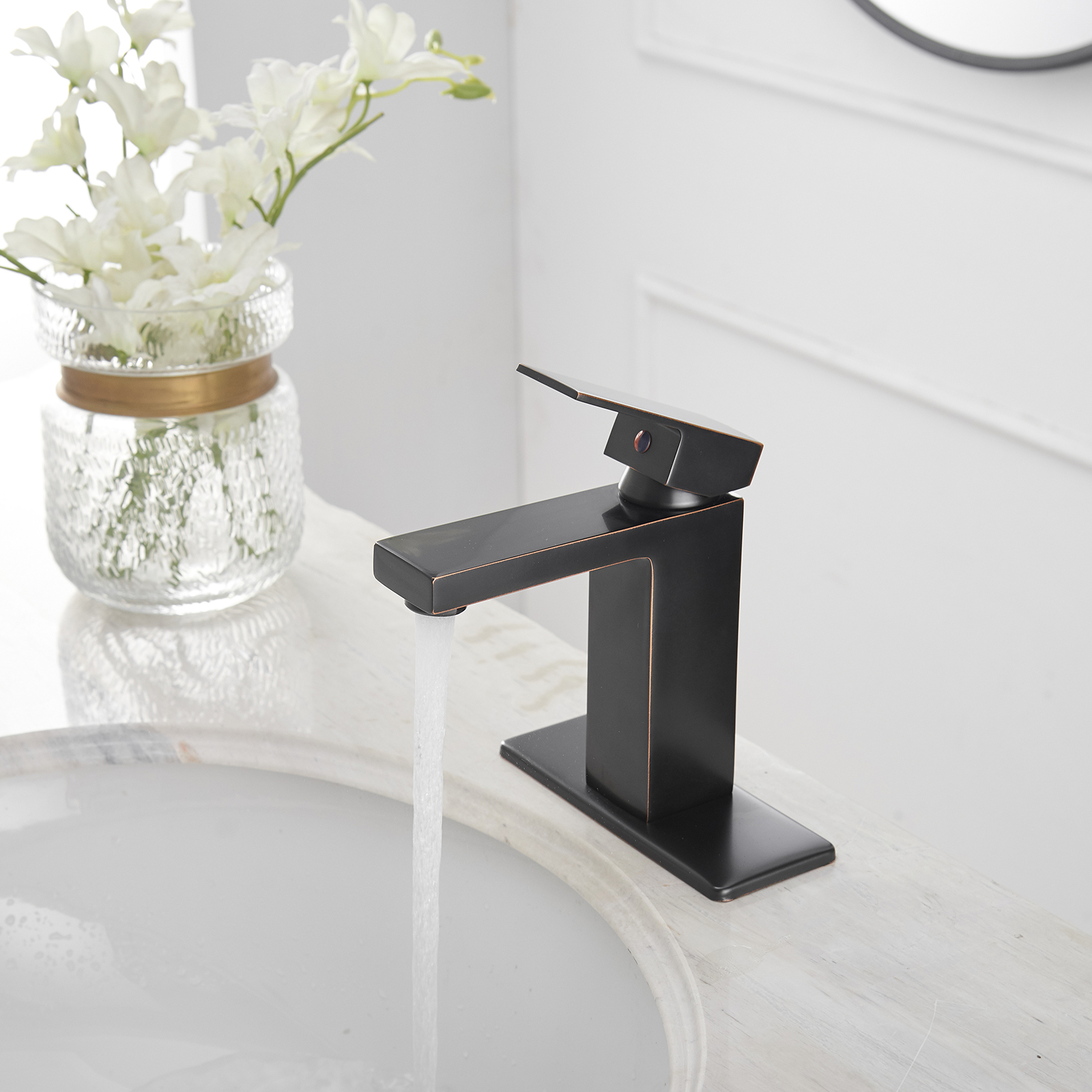 Boyel Living Single Handle Single Hole Bathroom Faucet with Deckplate Included, Pop Up Drain and Water Supply Hoses in Chrome/Matte Black/Brushed Nickel/Oil Rubbed Bronze