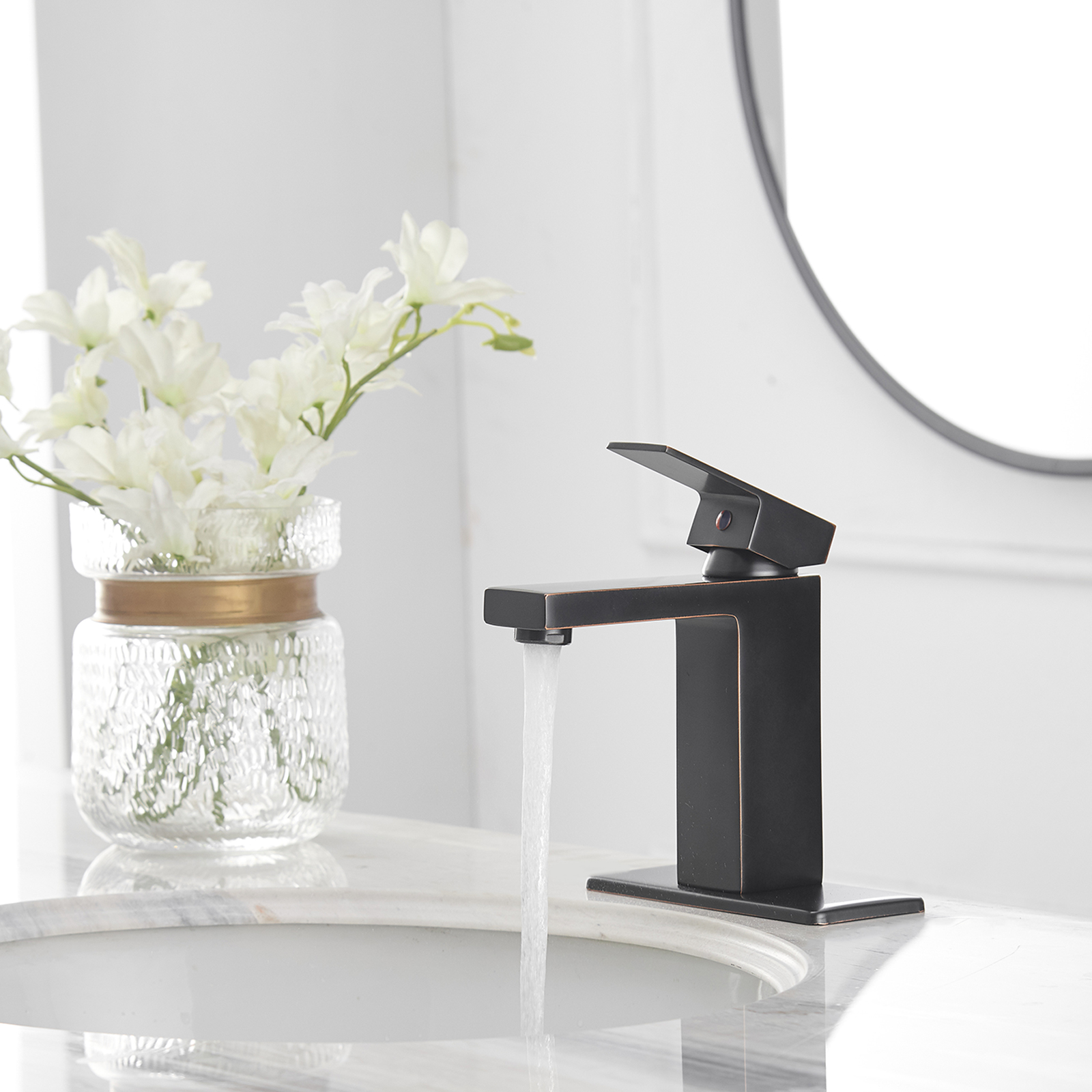 Boyel Living Single Handle Single Hole Bathroom Faucet with Deckplate Included, Pop Up Drain and Water Supply Hoses in Chrome/Matte Black/Brushed Nickel/Oil Rubbed Bronze