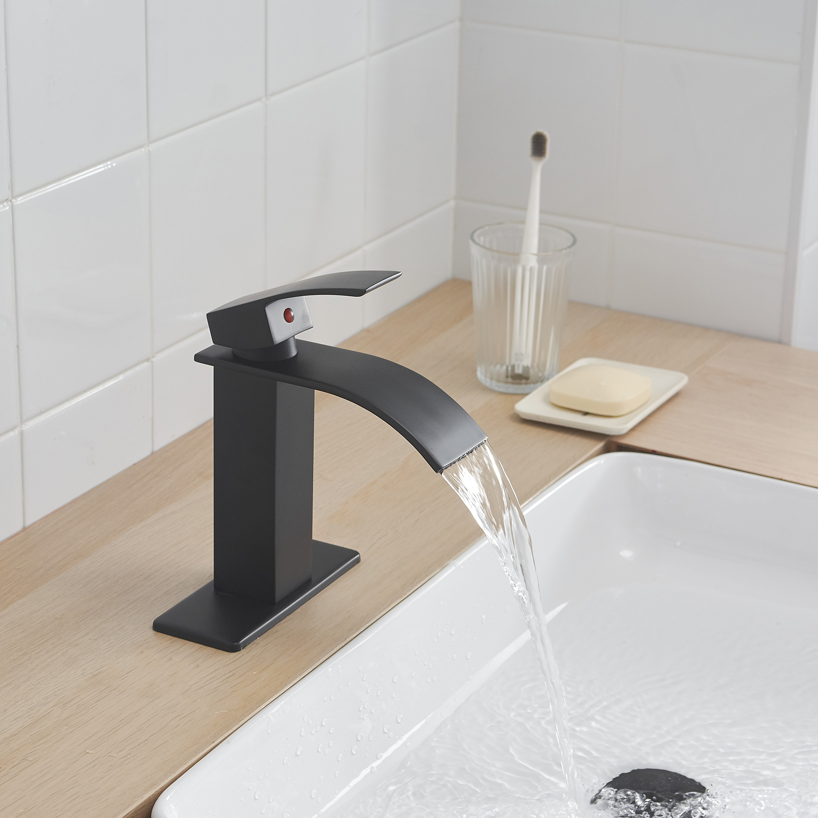 Single Handle Single Hole Bathroom Faucet with Deckplate Included, Pop Up Drain, Water Supply Hoses in Oil Rubbed Bronze /Brushed Nickel / Matte Black/ Chrome