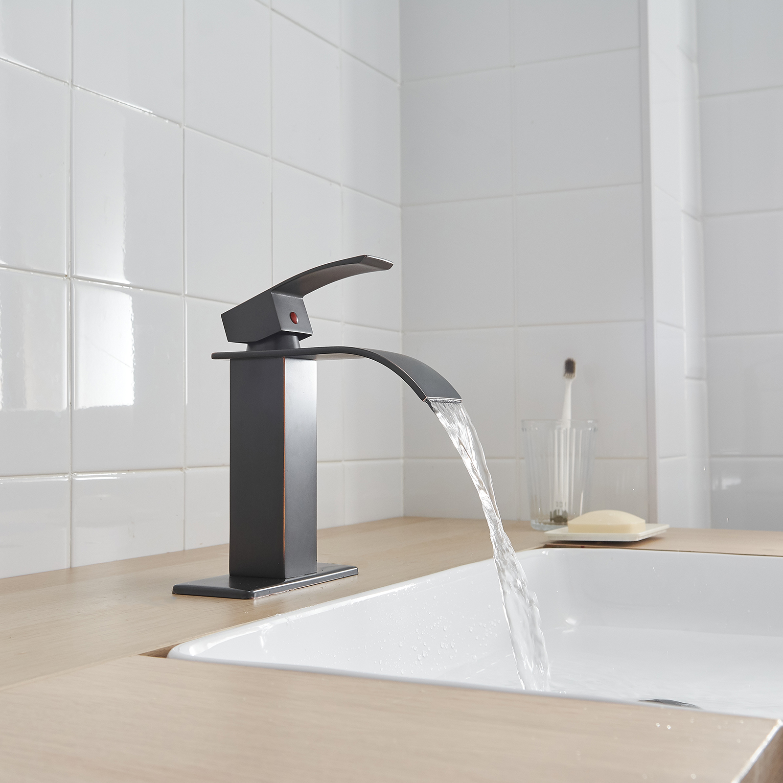 Single Handle Single Hole Bathroom Faucet with Deckplate Included, Pop Up Drain, Water Supply Hoses in Oil Rubbed Bronze /Brushed Nickel / Matte Black/ Chrome