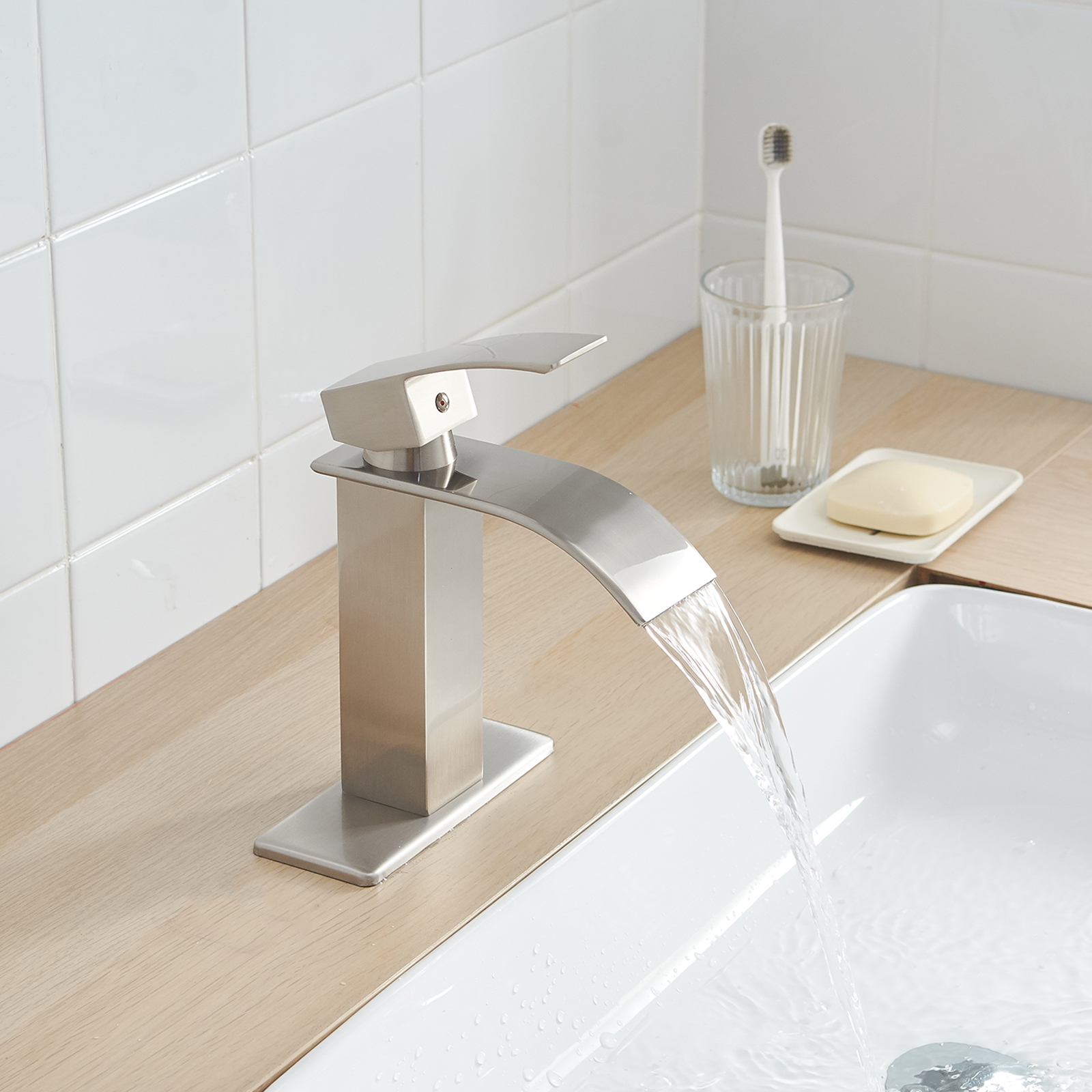 Single Handle Single Hole Bathroom Faucet with Deckplate Included, Pop Up Drain, Water Supply Hoses in Oil Rubbed Bronze /Brushed Nickel / Matte Black/ Chrome