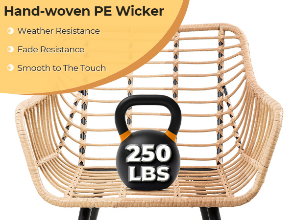 7-Piece Patio Bistro Set – PE Rattan Chairs with Cushions, Ottomans, and Tempered Glass Coffee Table, Compact Outdoor Furniture for Balcony or Small Spaces (Blue/Beige)