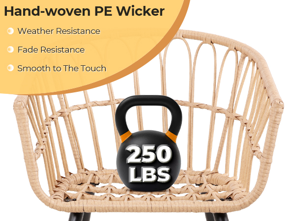 7-Piece PE Rattan Patio Furniture Set – 2 Chairs, 2 Ottomans & Round Coffee Table, Outdoor Bistro Conversation Set with Cushions, Blue/Beige