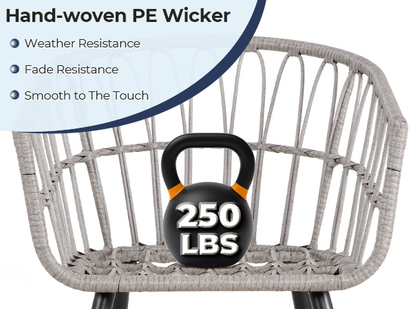 7-Piece PE Rattan Patio Furniture Set – 2 Chairs, 2 Ottomans & Round Coffee Table, Outdoor Bistro Conversation Set with Cushions, Blue/Beige