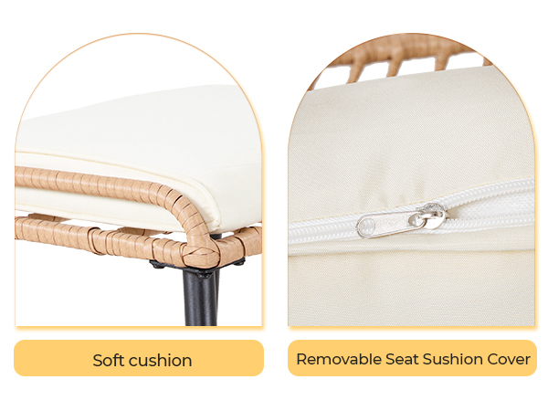 7-Piece PE Rattan Patio Furniture Set – 2 Chairs, 2 Ottomans & Round Coffee Table, Outdoor Bistro Conversation Set with Cushions, Blue/Beige