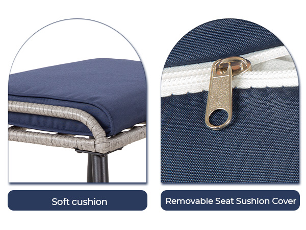 7-Piece PE Rattan Patio Furniture Set – 2 Chairs, 2 Ottomans & Round Coffee Table, Outdoor Bistro Conversation Set with Cushions, Blue/Beige