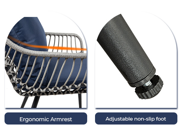 7-Piece Patio Bistro Set – PE Rattan Chairs with Cushions, Ottomans, and Tempered Glass Coffee Table, Compact Outdoor Furniture for Balcony or Small Spaces (Blue/Beige)