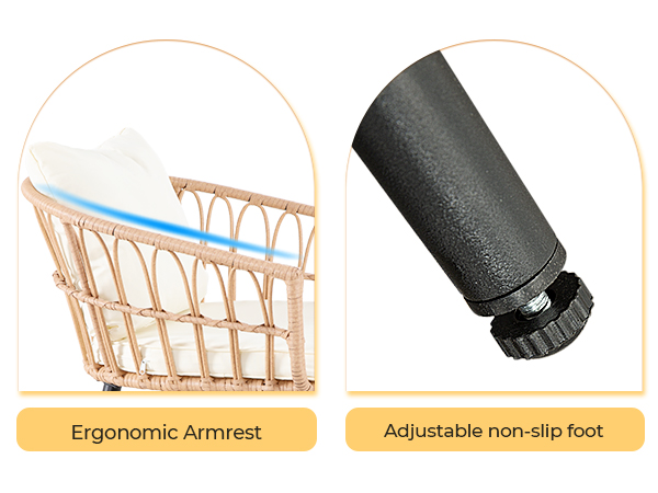 7-Piece PE Rattan Patio Furniture Set – 2 Chairs, 2 Ottomans & Round Coffee Table, Outdoor Bistro Conversation Set with Cushions, Blue/Beige