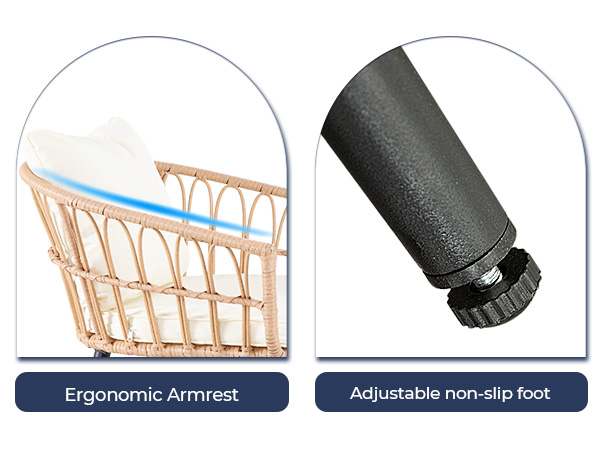 7-Piece PE Rattan Patio Furniture Set – 2 Chairs, 2 Ottomans & Round Coffee Table, Outdoor Bistro Conversation Set with Cushions, Blue/Beige