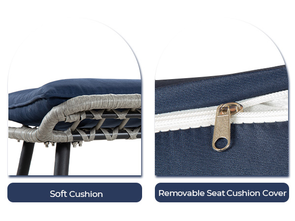 7-Piece Patio Bistro Set – PE Rattan Chairs with Cushions, Ottomans, and Tempered Glass Coffee Table, Compact Outdoor Furniture for Balcony or Small Spaces (Blue/Beige)