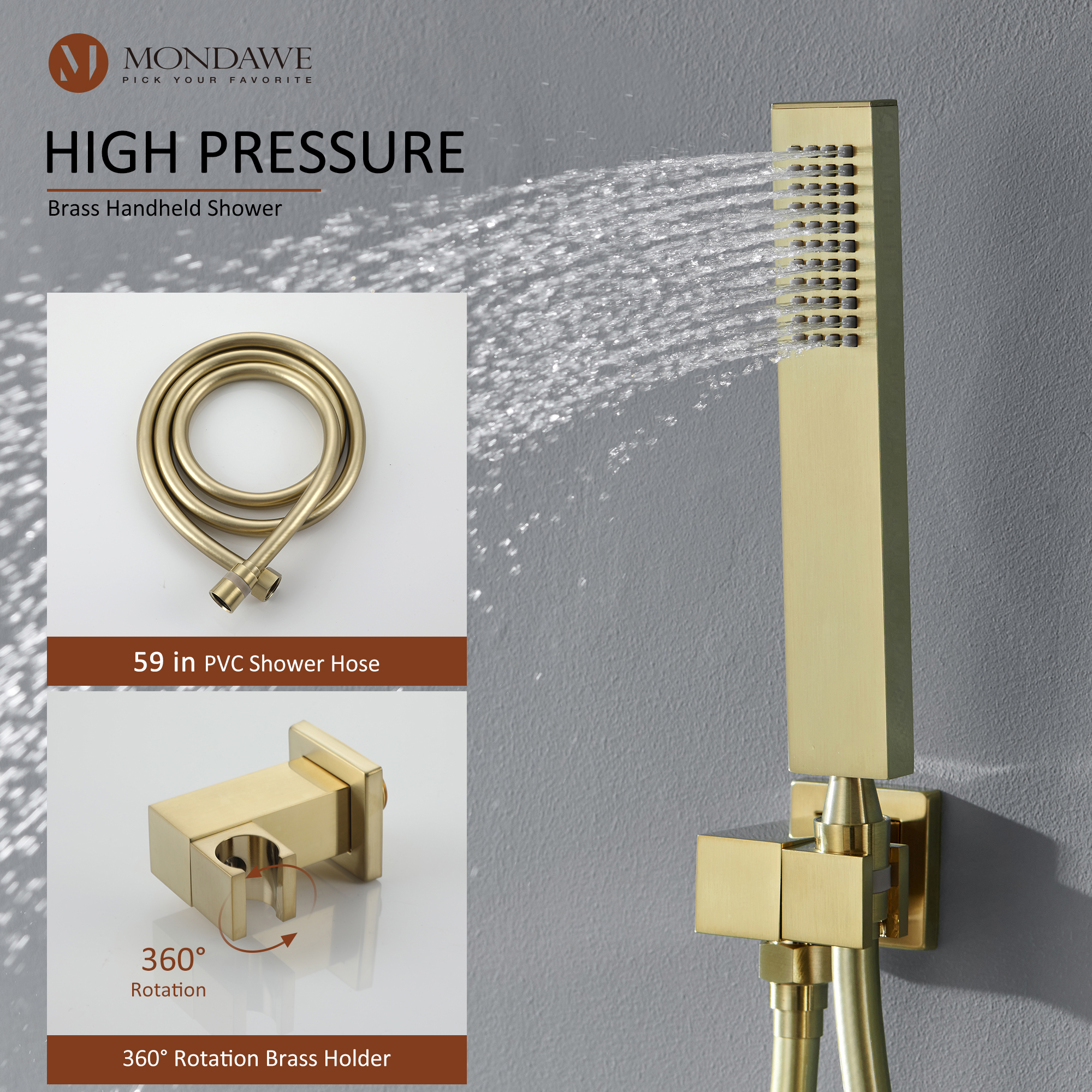 Mondawe Three function Pressure Balance Shower Set with 10 in Shower Head(5 color, Valve Included)-Mondawe