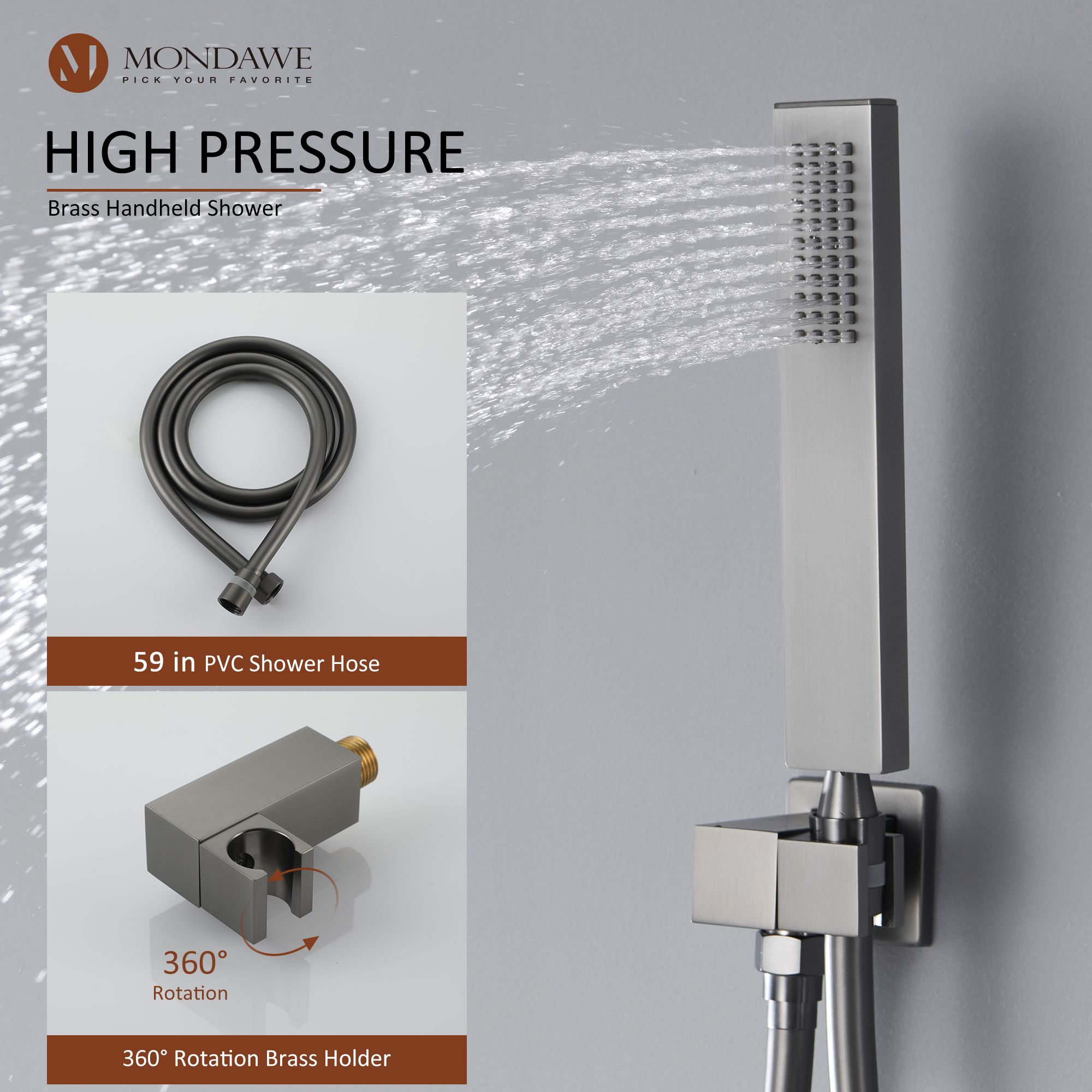 Mondawe Three function Pressure Balance Shower Set with 10 in Shower Head(5 color, Valve Included)-Mondawe