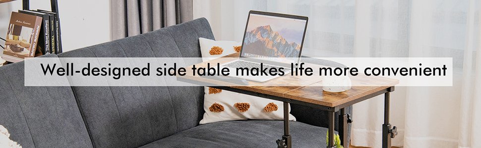 Adjustable C-Shaped Bedside End Table with Wheels