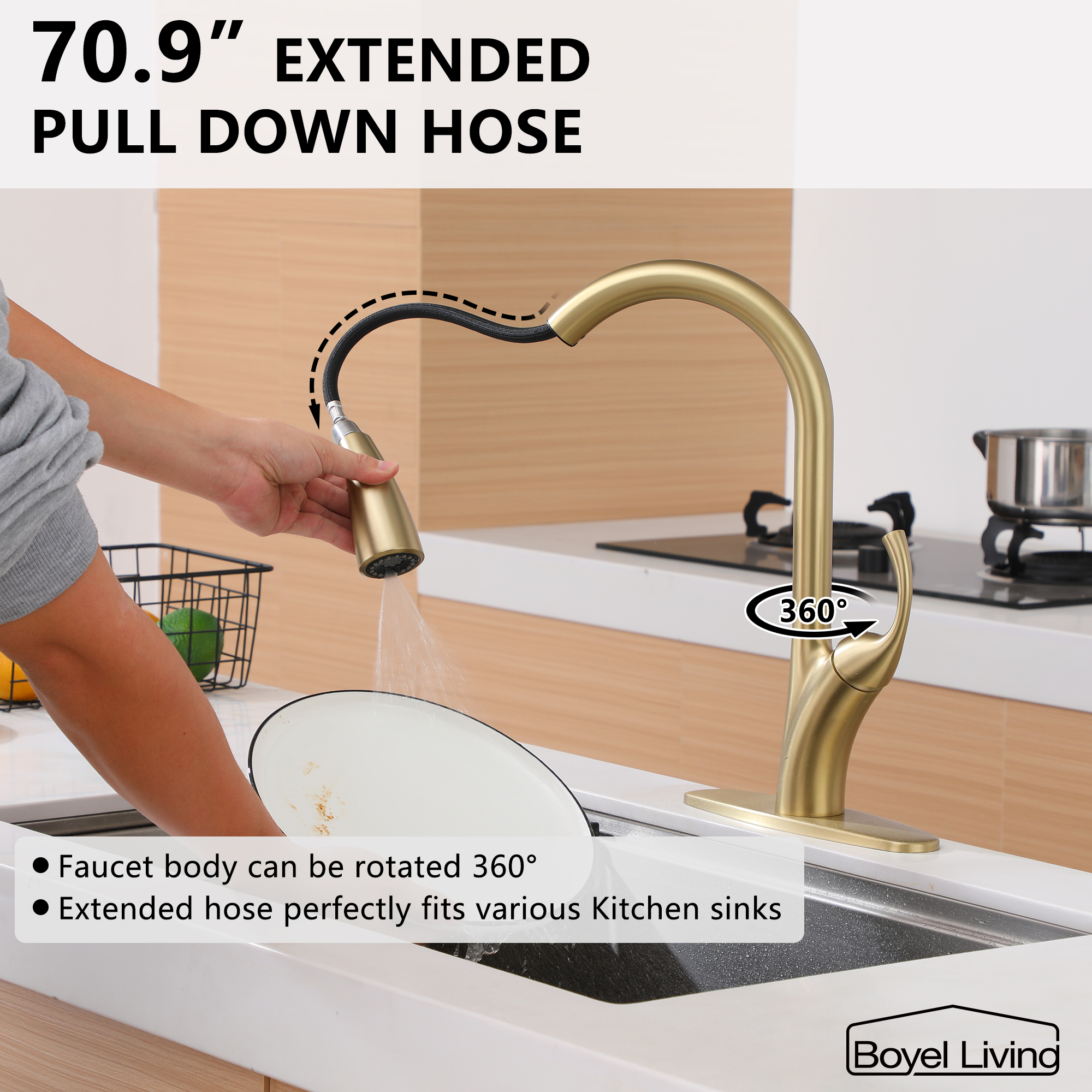 Ultra-Thin Integrated Handle With Pull-Out Kitchen Faucet