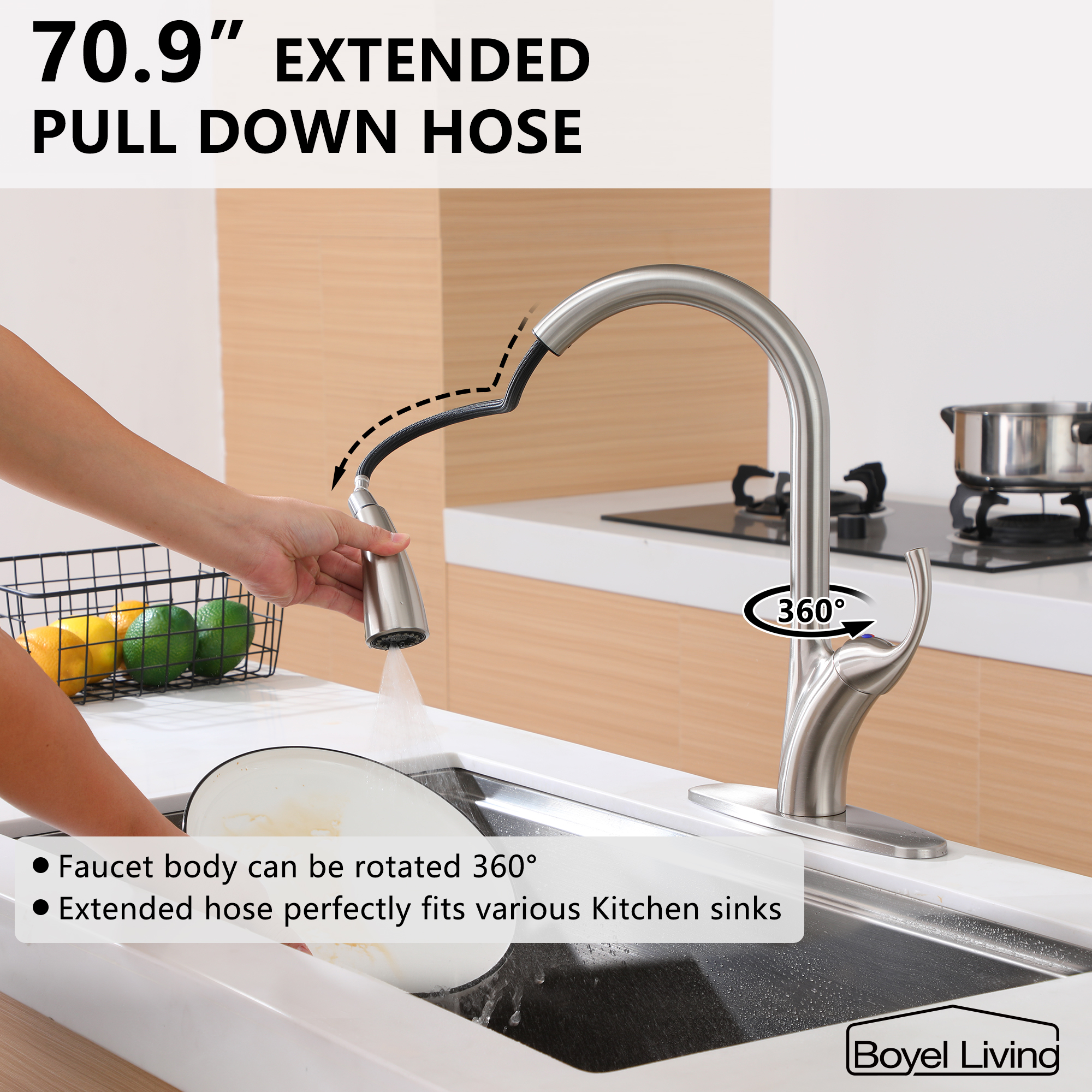 Ultra-Thin Integrated Handle With Pull-Out Kitchen Faucet