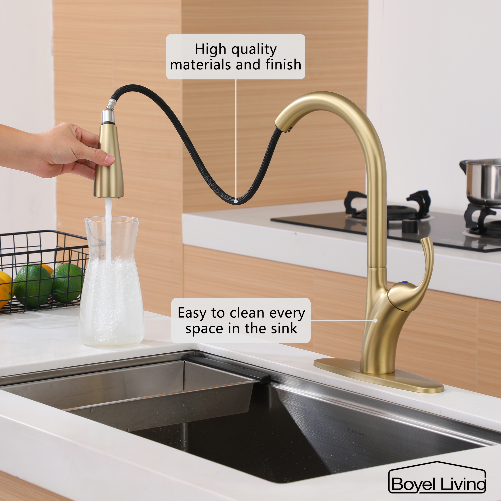 Ultra-Thin Integrated Handle With Pull-Out Kitchen Faucet