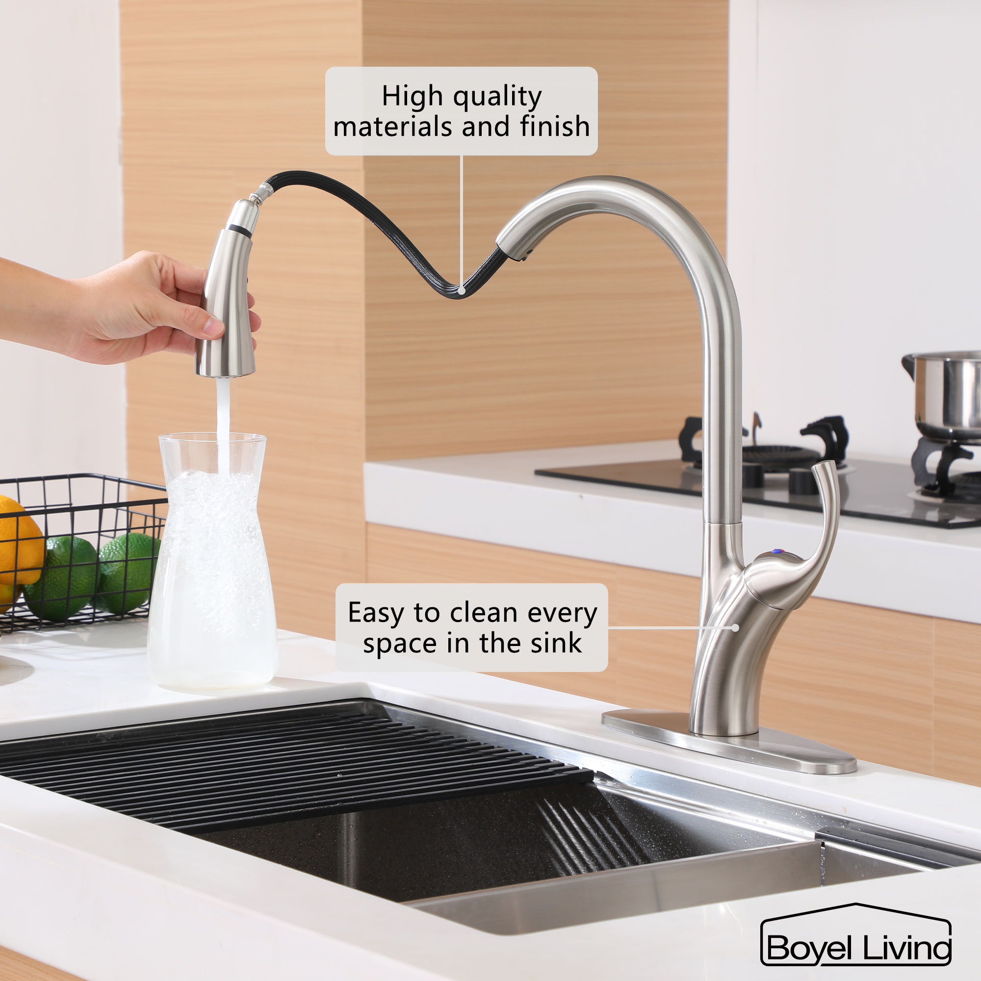 Ultra-Thin Integrated Handle With Pull-Out Kitchen Faucet