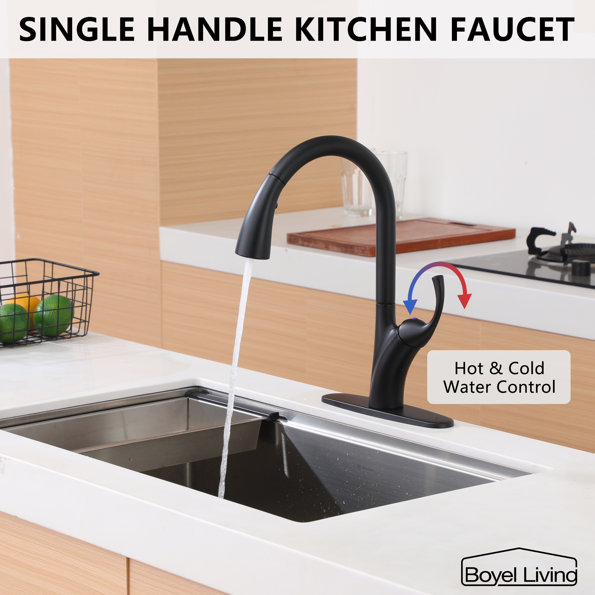Ultra-Thin Integrated Handle With Pull-Out Kitchen Faucet