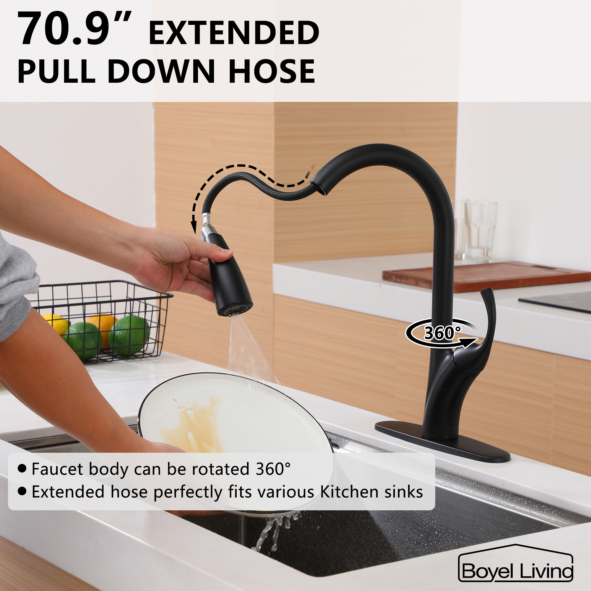 Ultra-Thin Integrated Handle With Pull-Out Kitchen Faucet