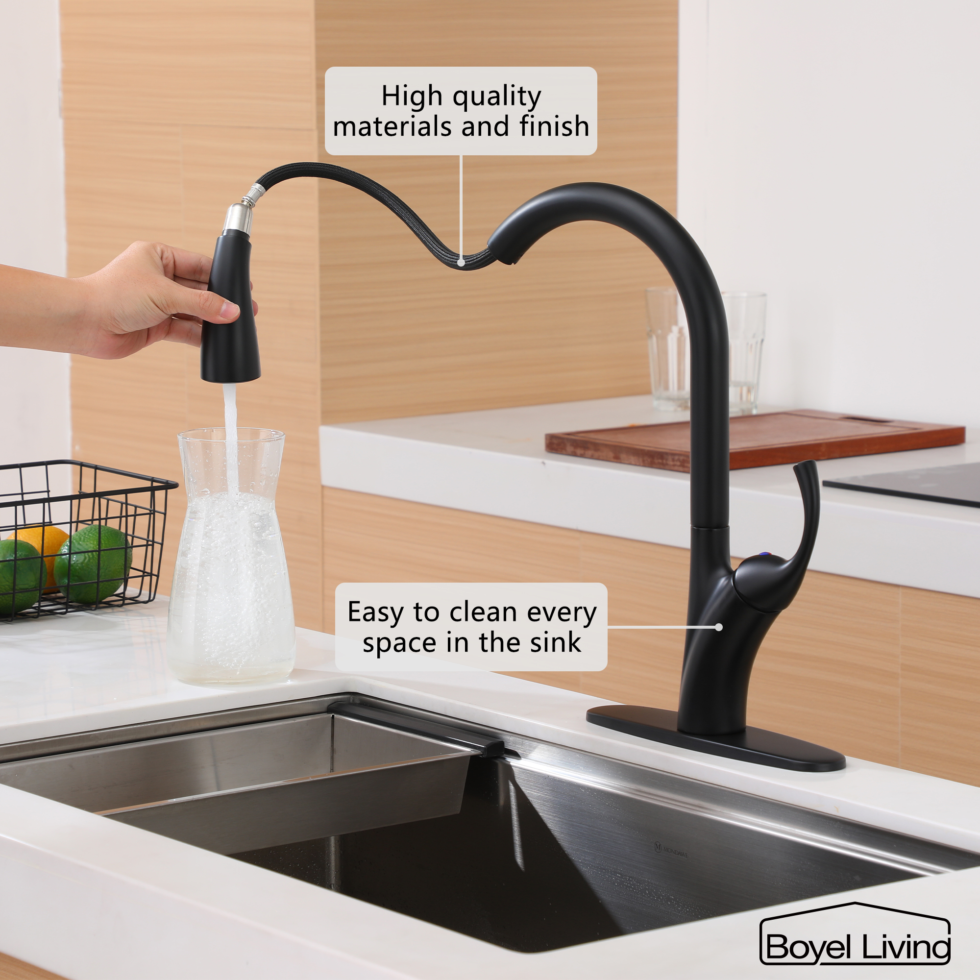Ultra-Thin Integrated Handle With Pull-Out Kitchen Faucet