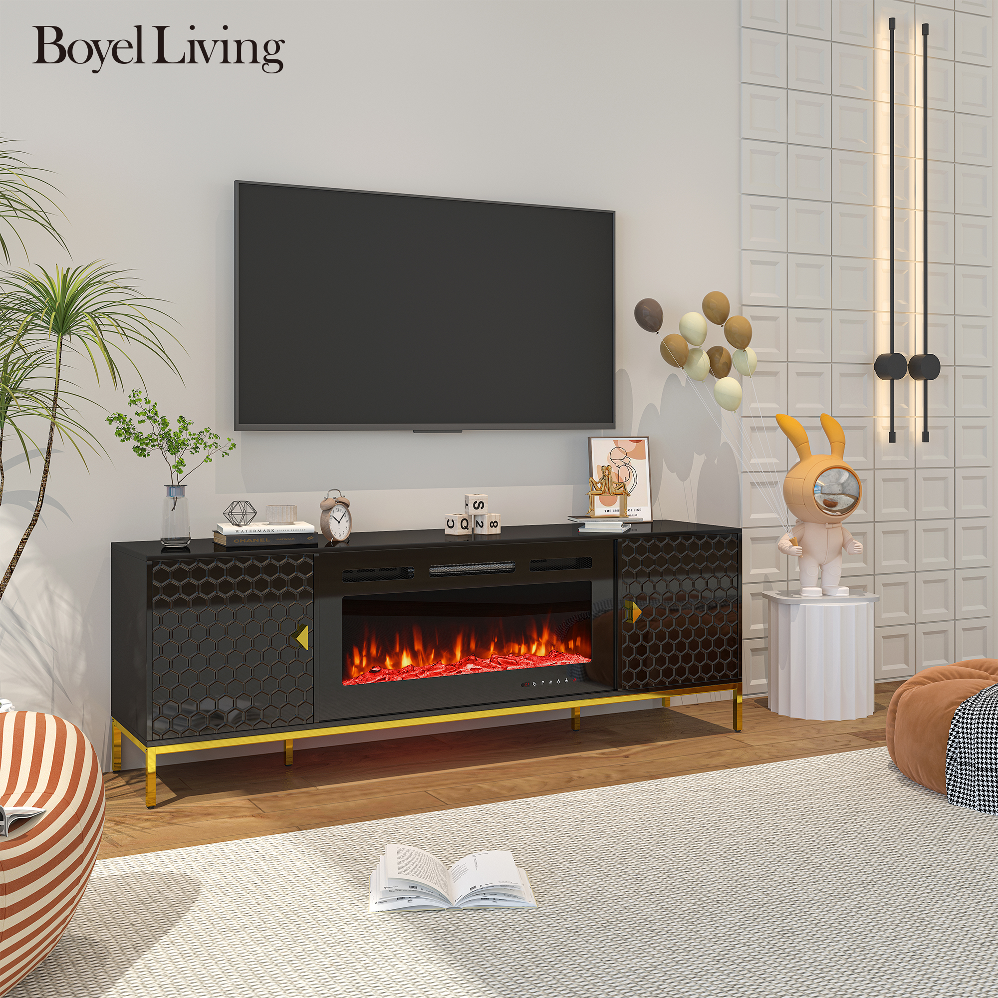 TV Stand with Built-in 36" Electric Fireplace Fits TVs Up to 75"